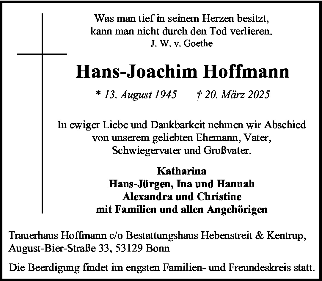 Traueranzeige von Hans-Joachim Hoffmann