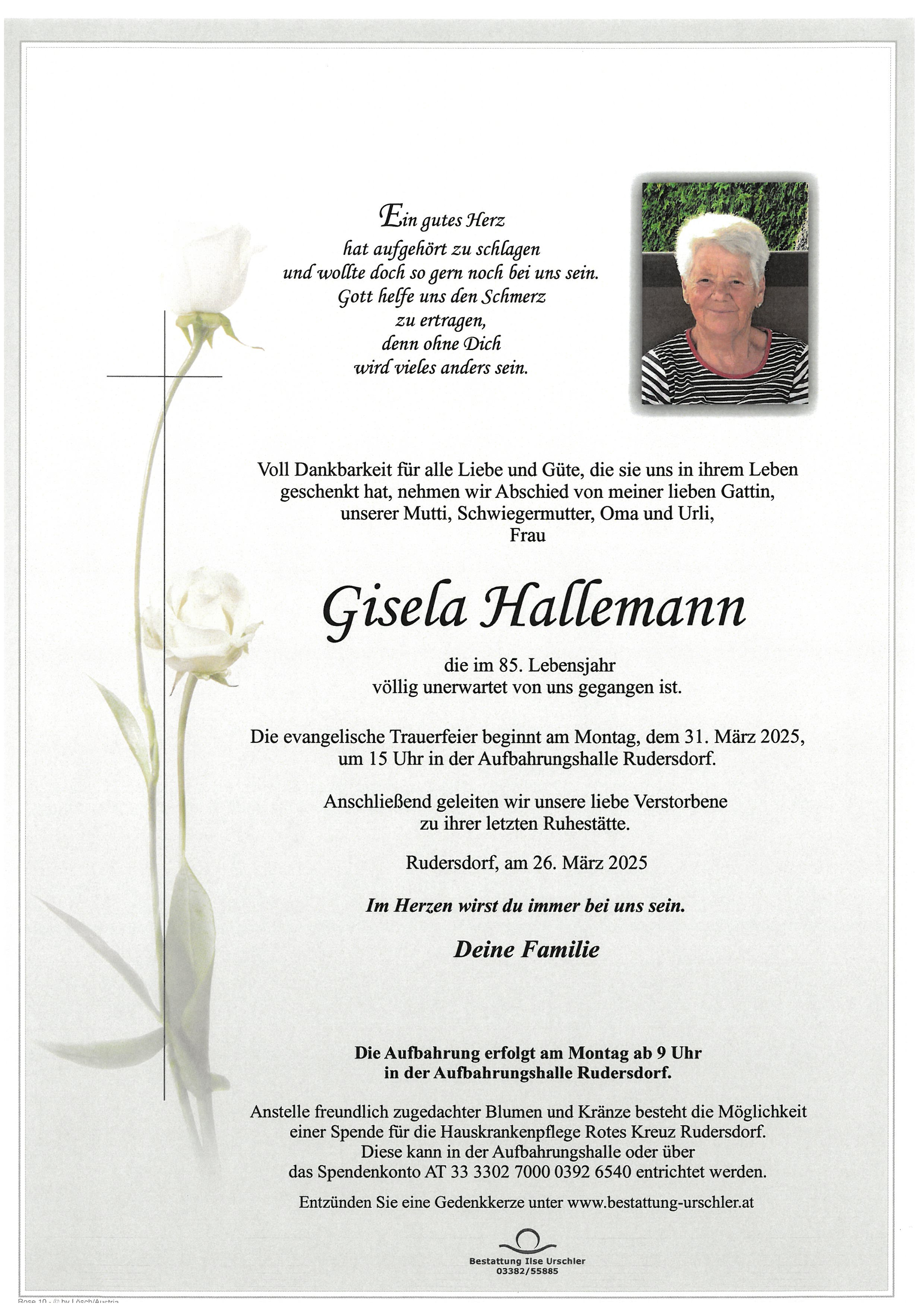Traueranzeige von Gisela Hallemann