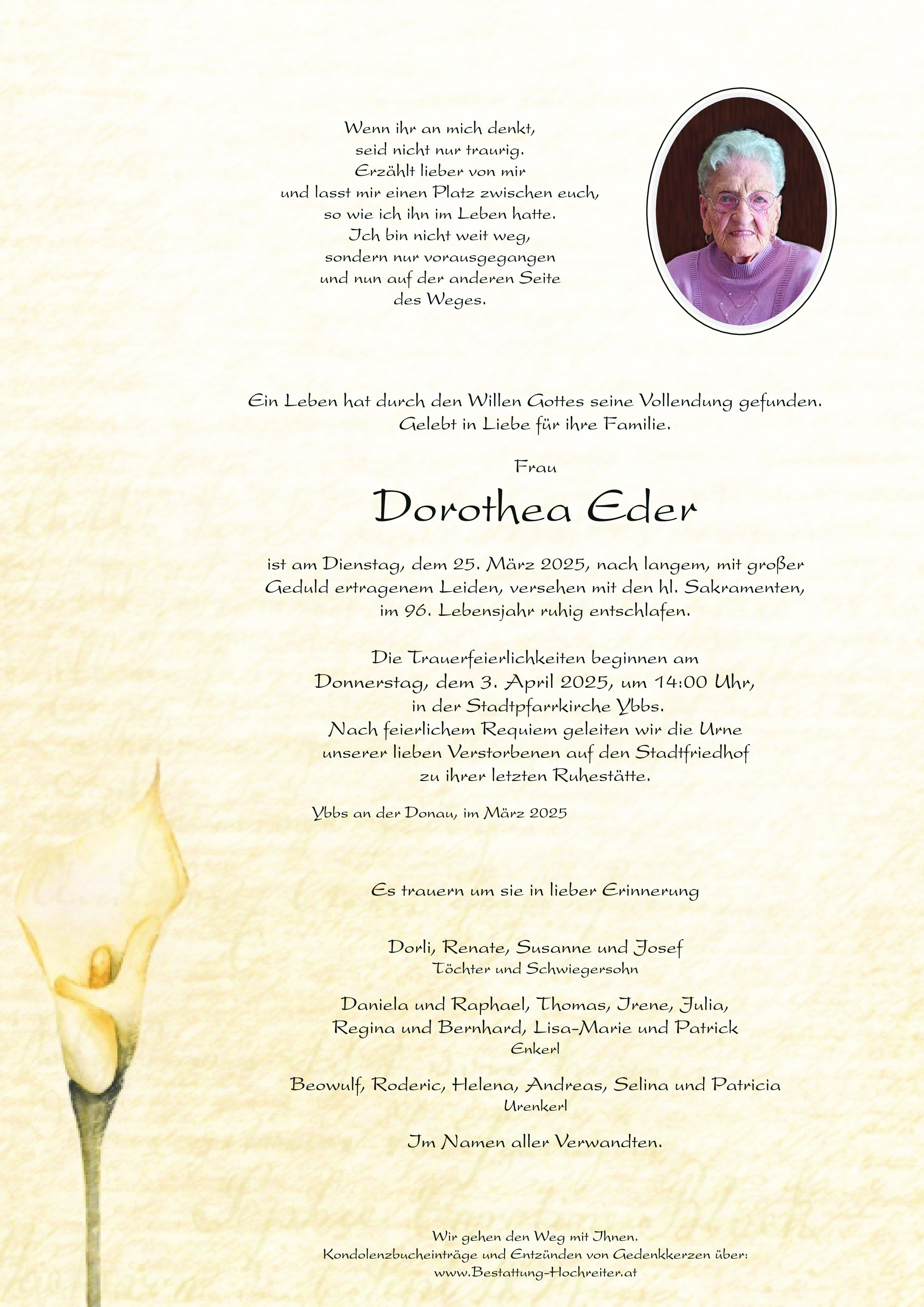 Traueranzeige von Dorothea Eder