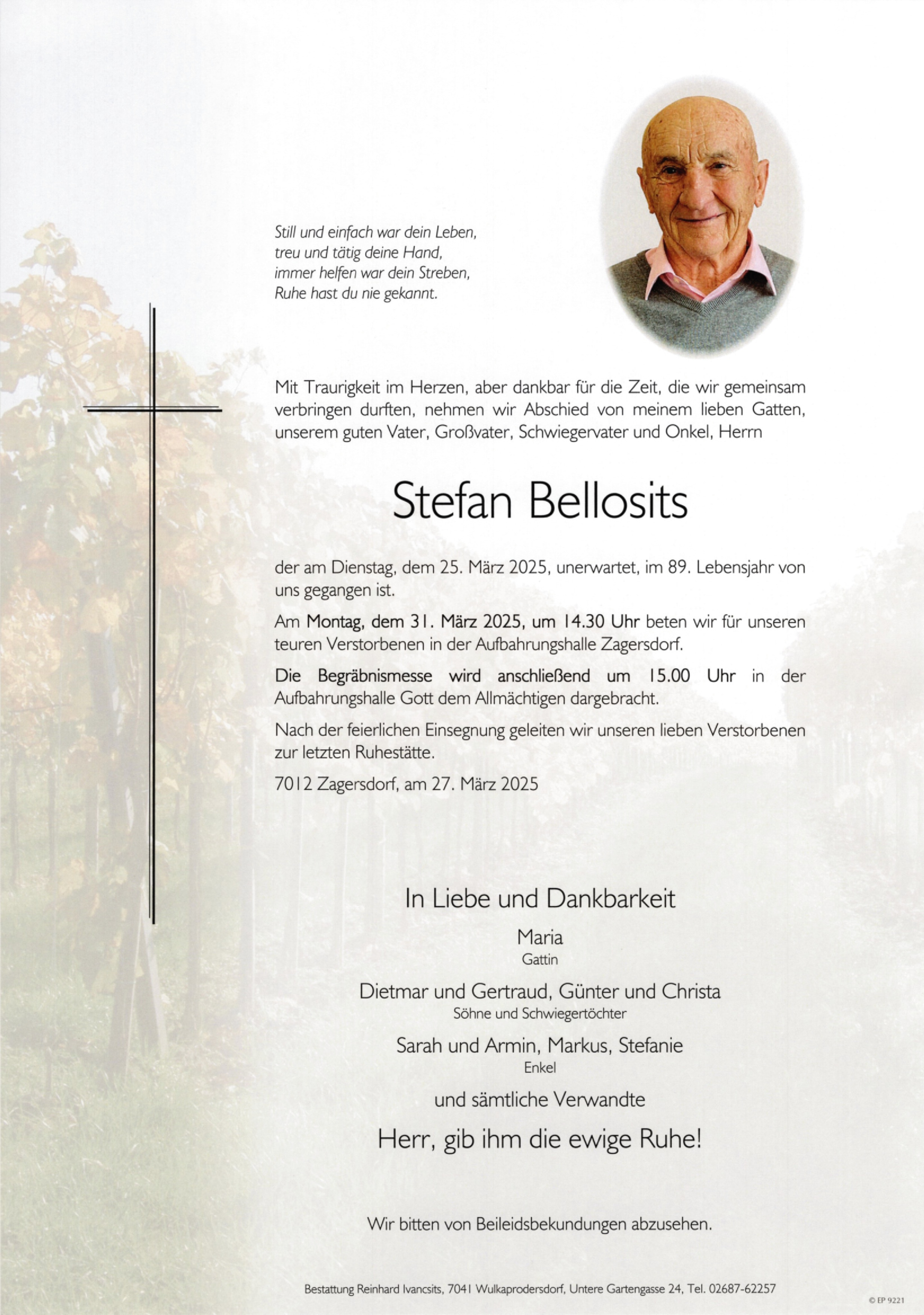 Traueranzeige von Stefan Bellosits