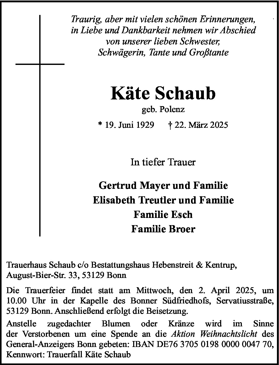 Traueranzeige von Käte Schaub
