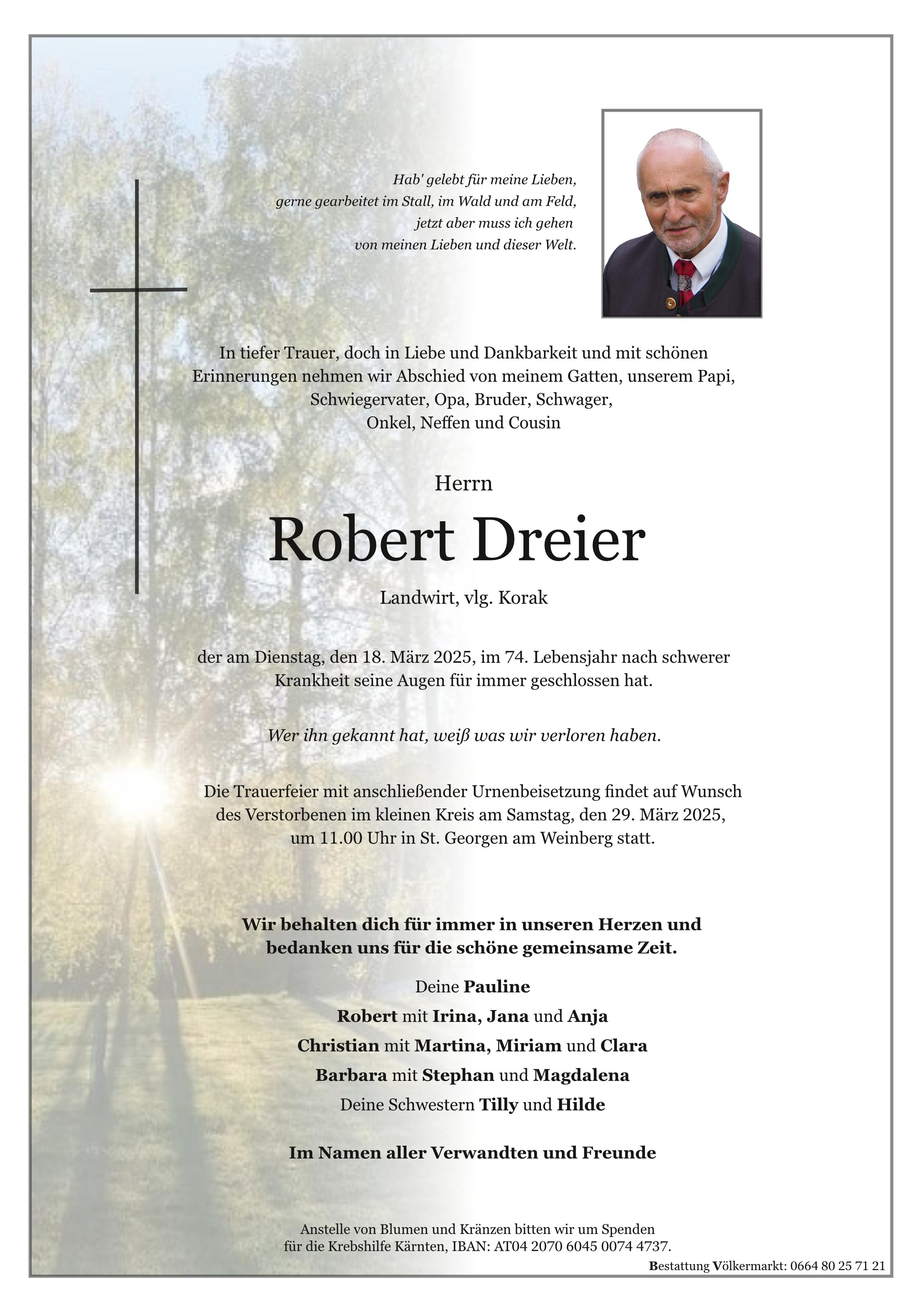 Traueranzeige von Robert Dreier vlg. Korak