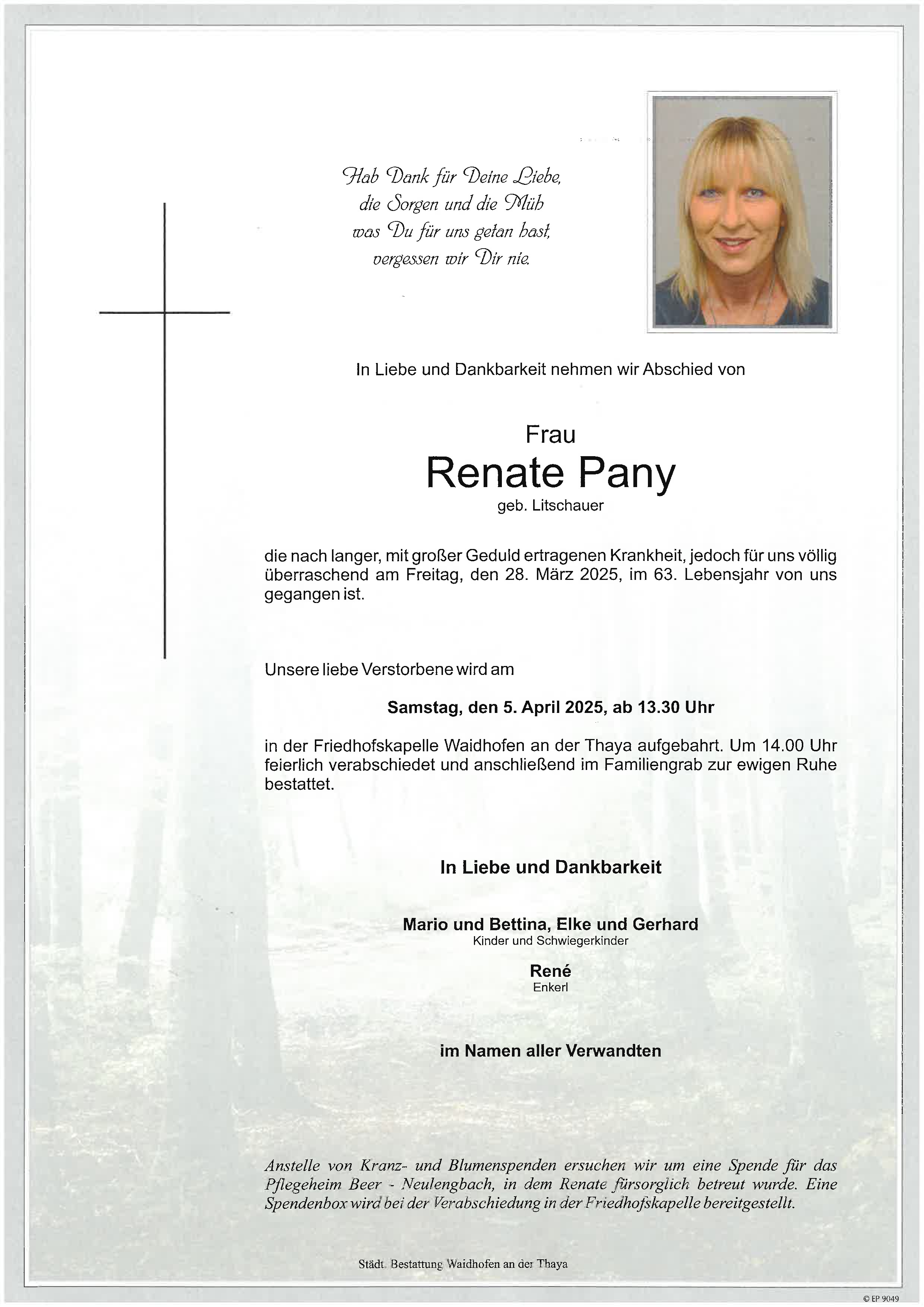 Traueranzeige von Renate Pany