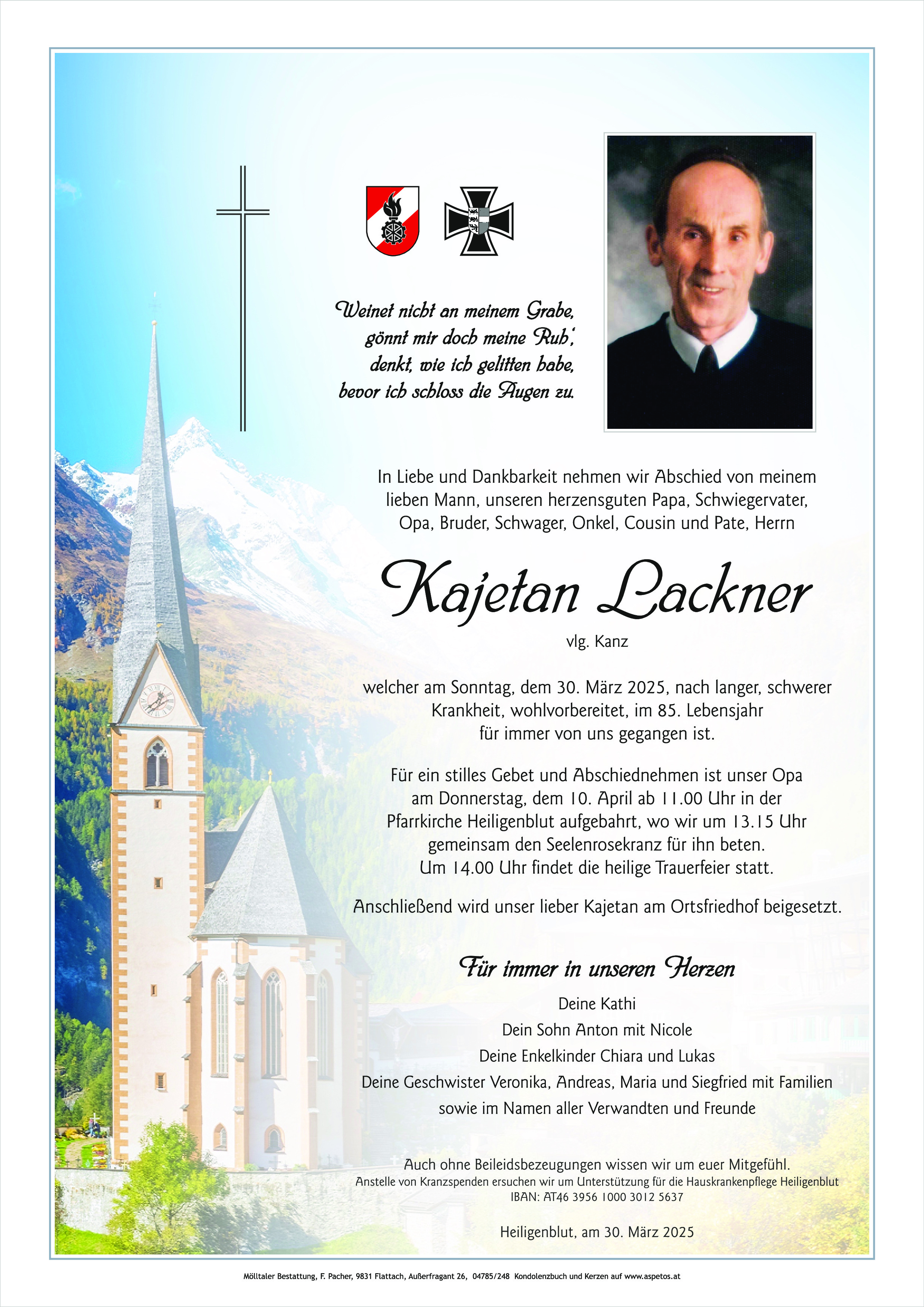 Traueranzeige von Kajetan Lackner