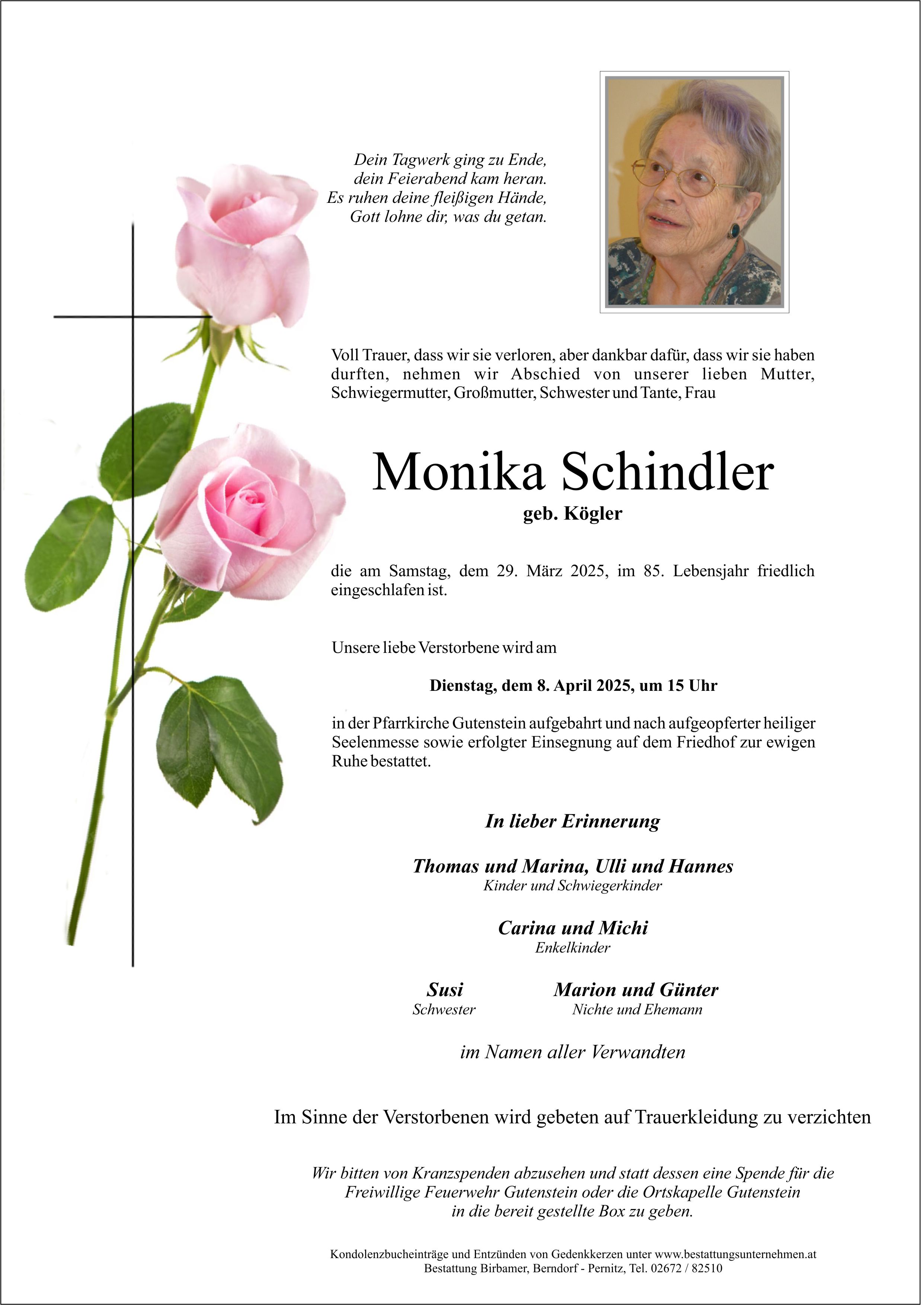 Traueranzeige von Monika Schindler