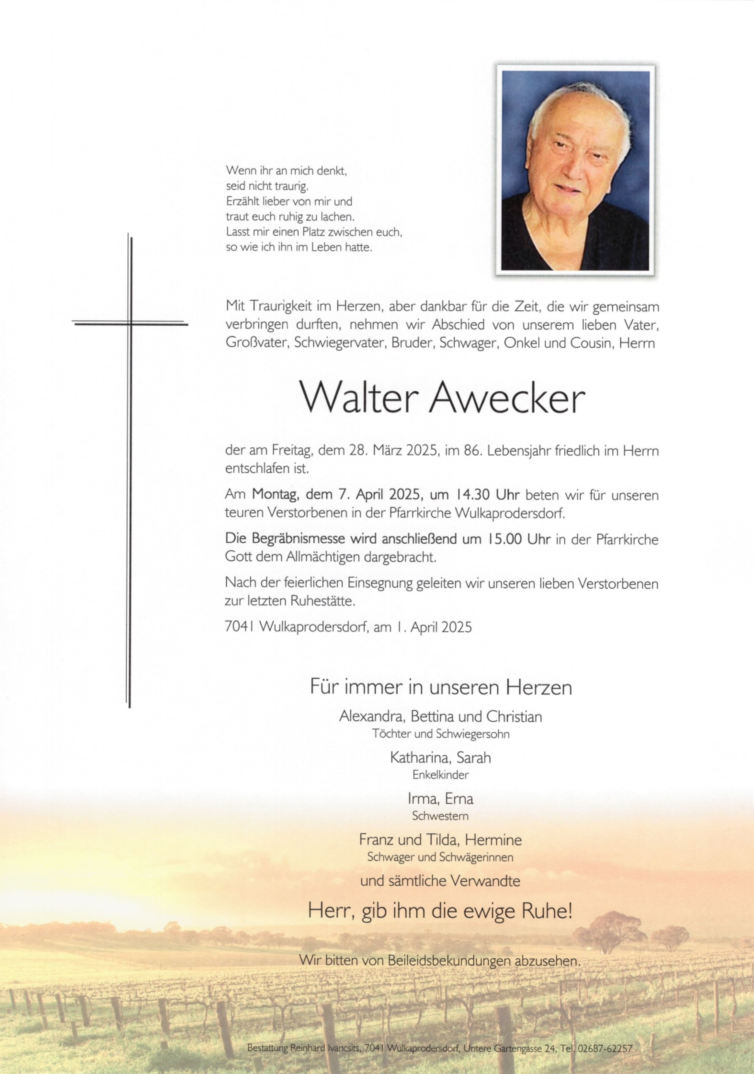 Traueranzeige von Walter Awecker