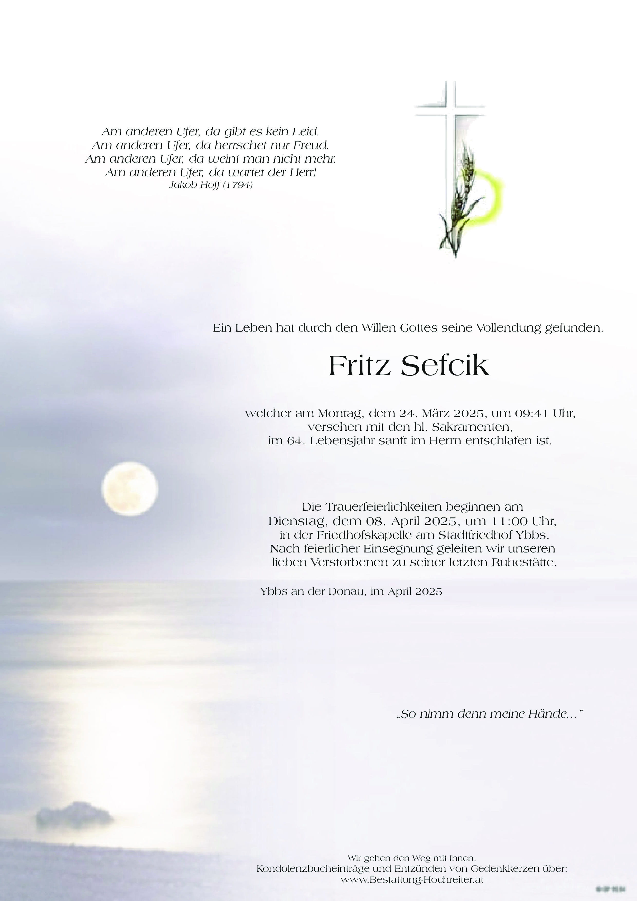 Traueranzeige von Fritz Sefcik