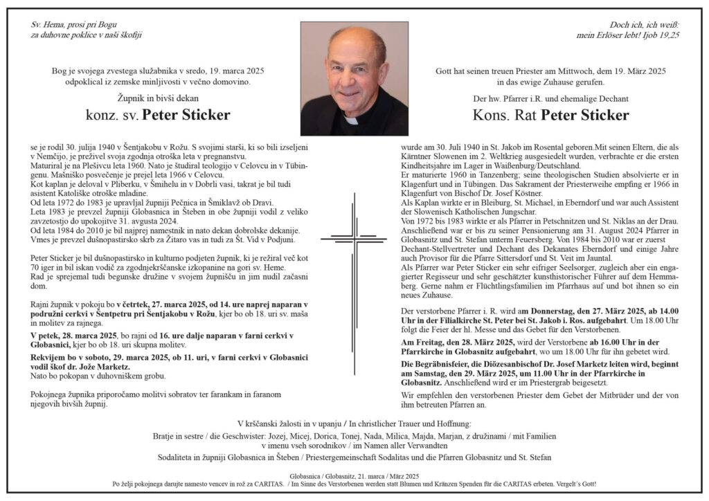 Traueranzeige von Kons. Rat Peter Sticker
