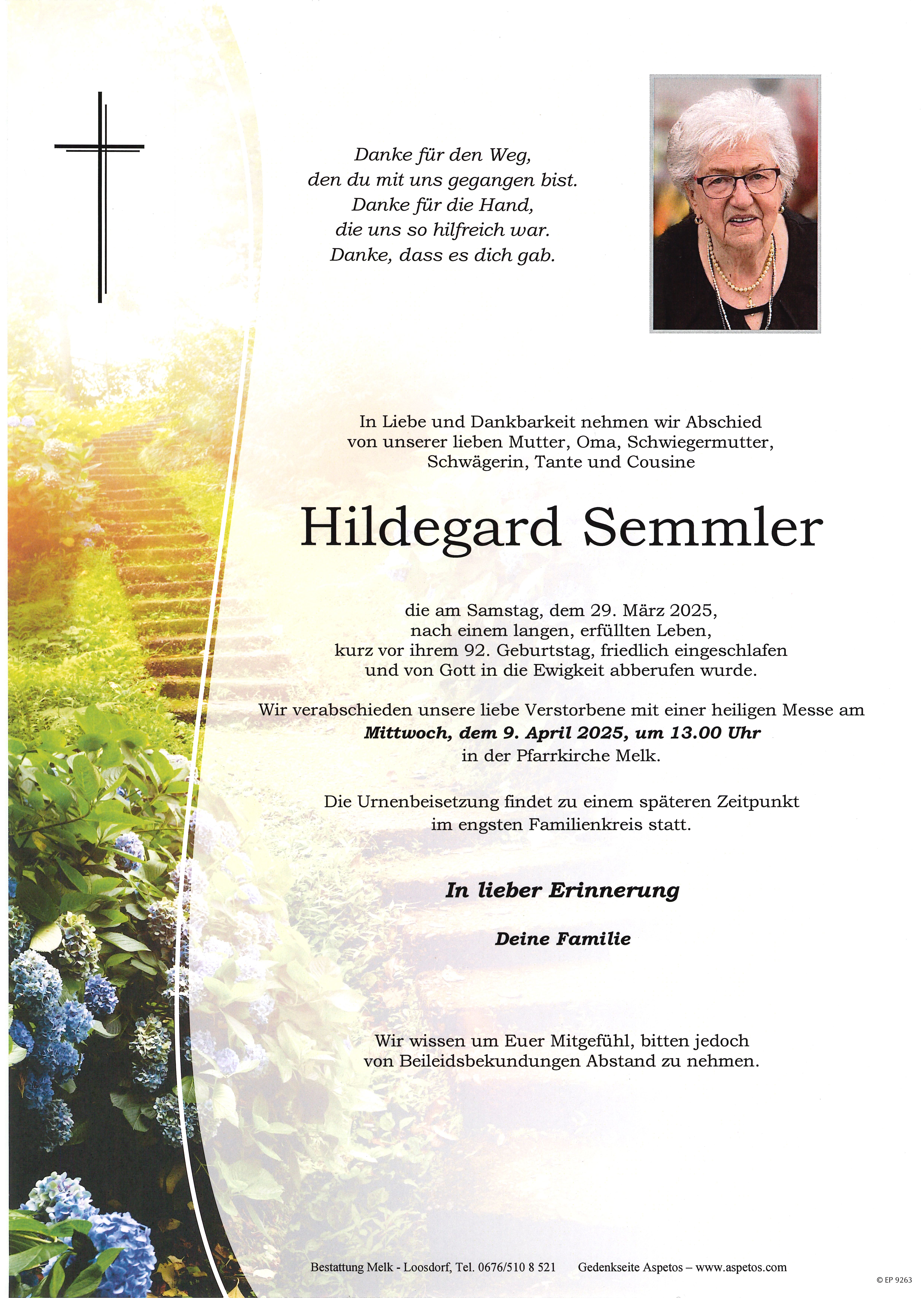 Traueranzeige von Hildegard Semmler