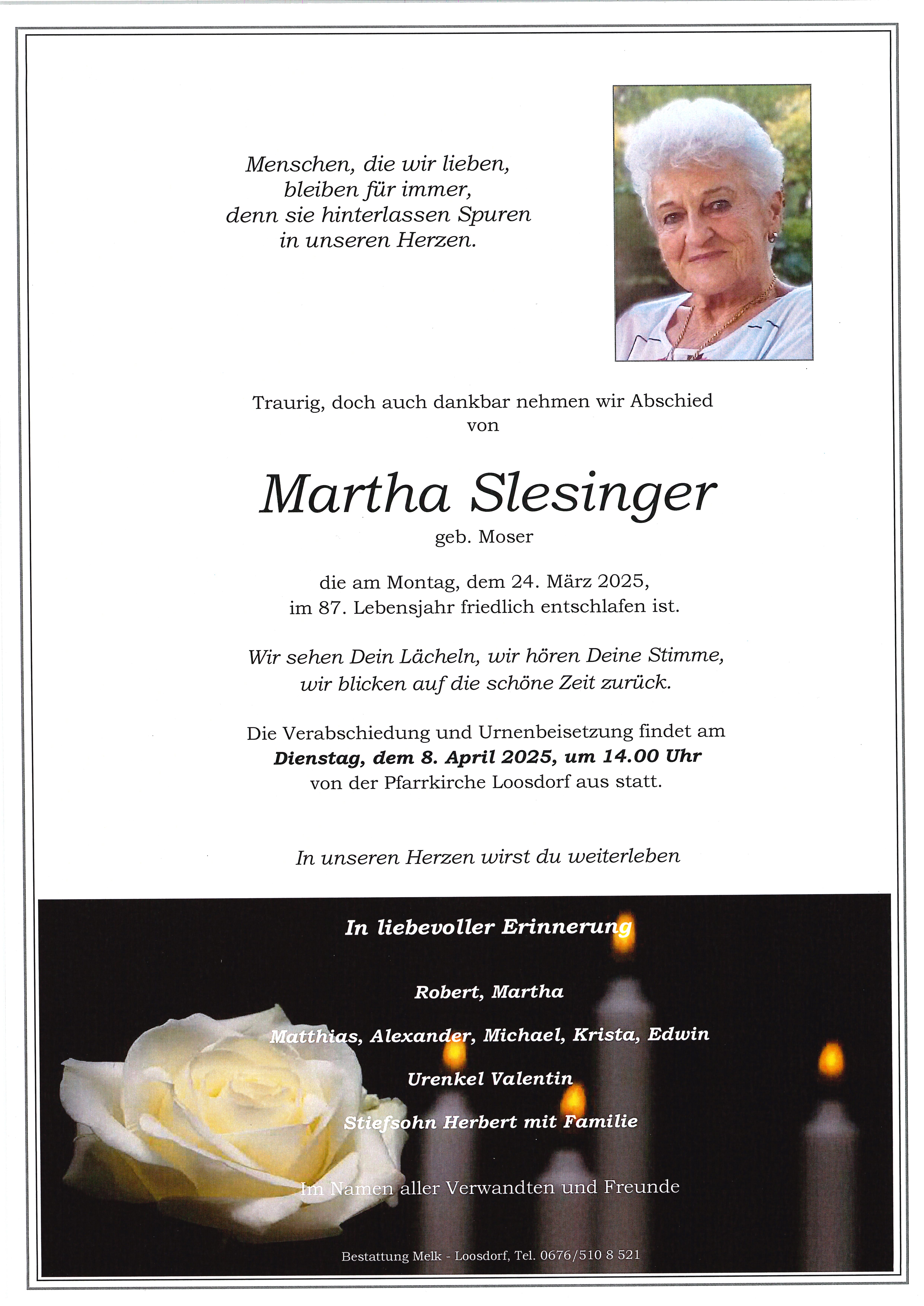 Traueranzeige von Martha Slesinger