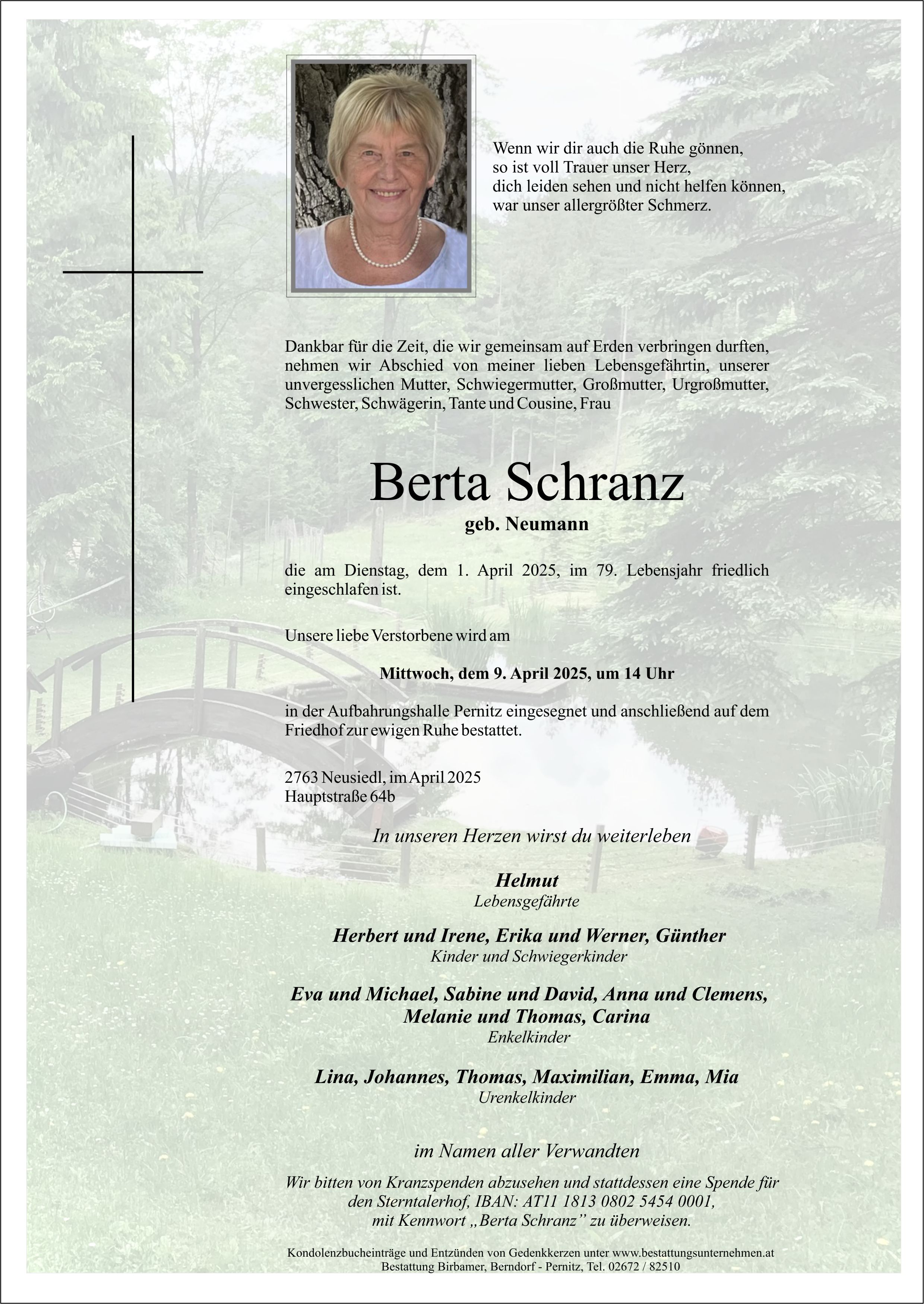 Traueranzeige von Berta Schranz