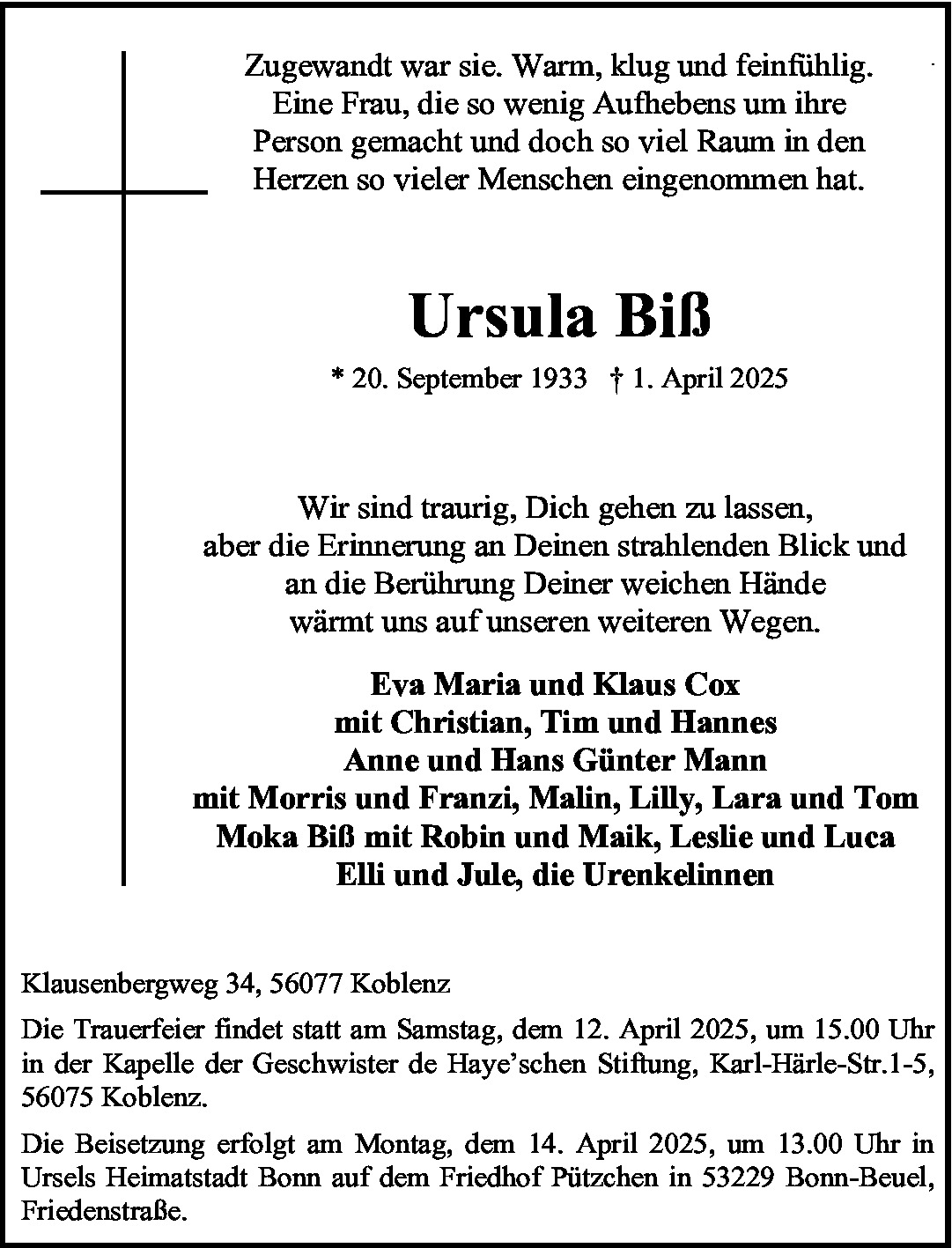 Traueranzeige von Ursula Biß