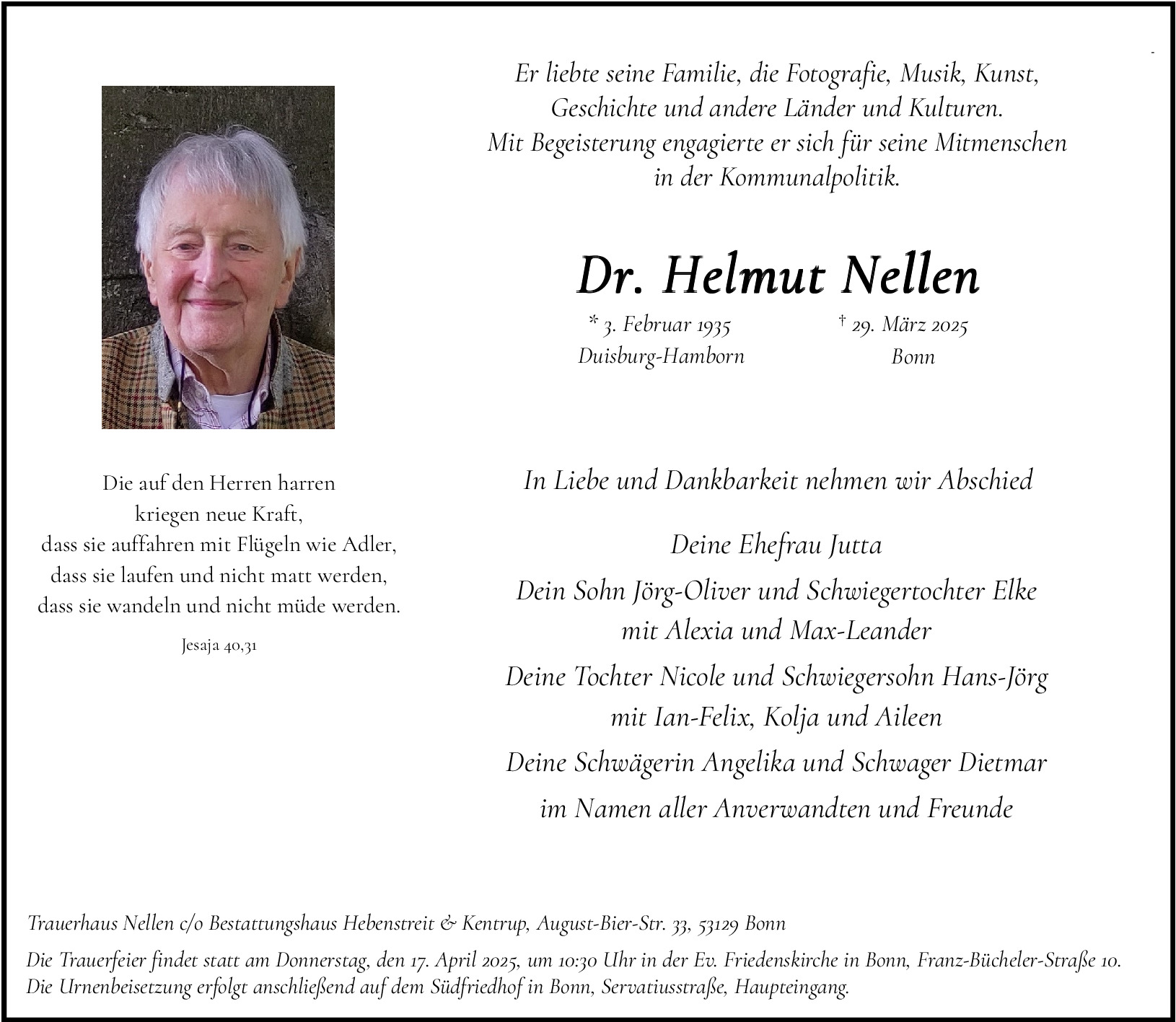 Traueranzeige von Dr. Helmut Nellen