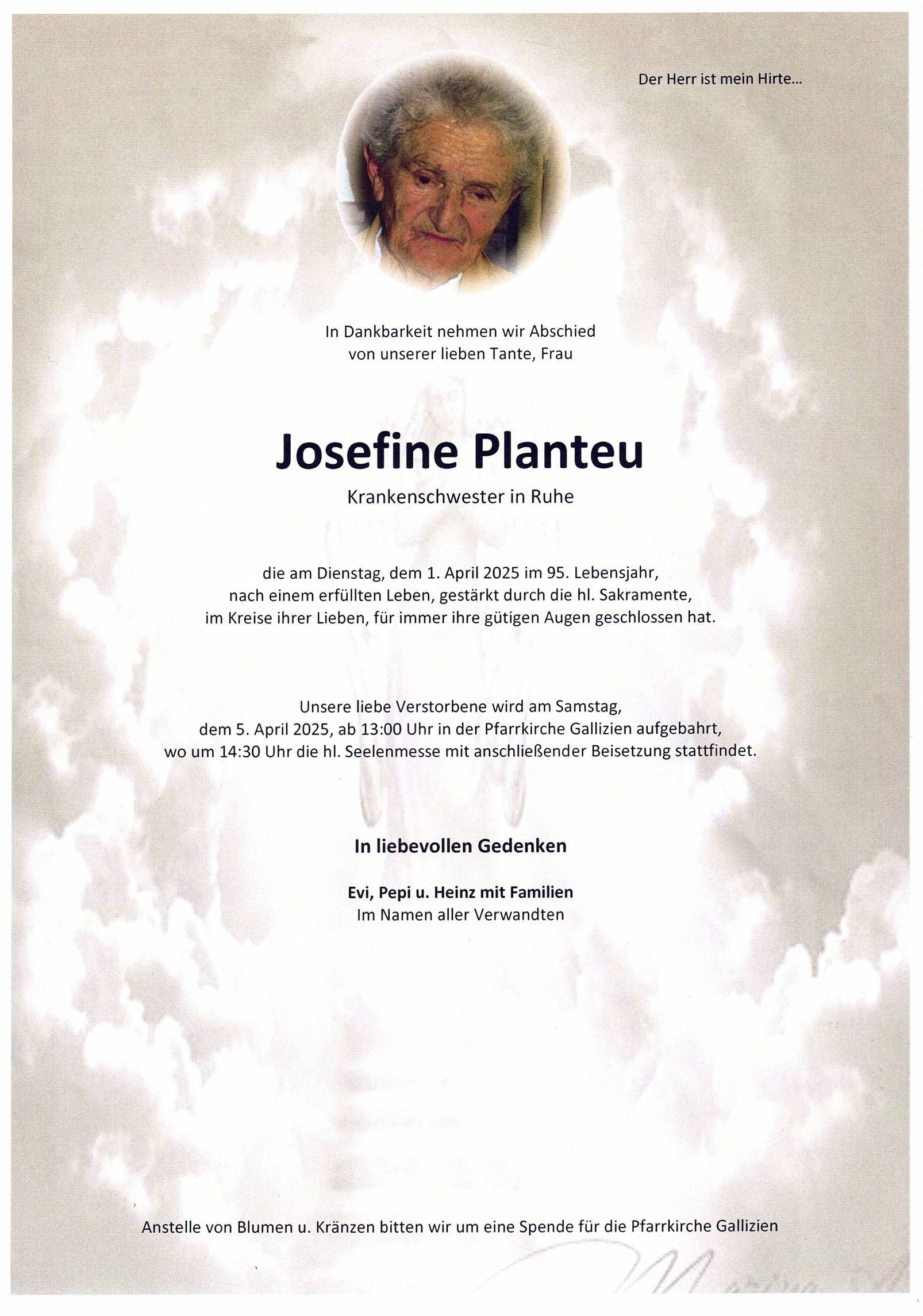 Traueranzeige von Josefine Planteu