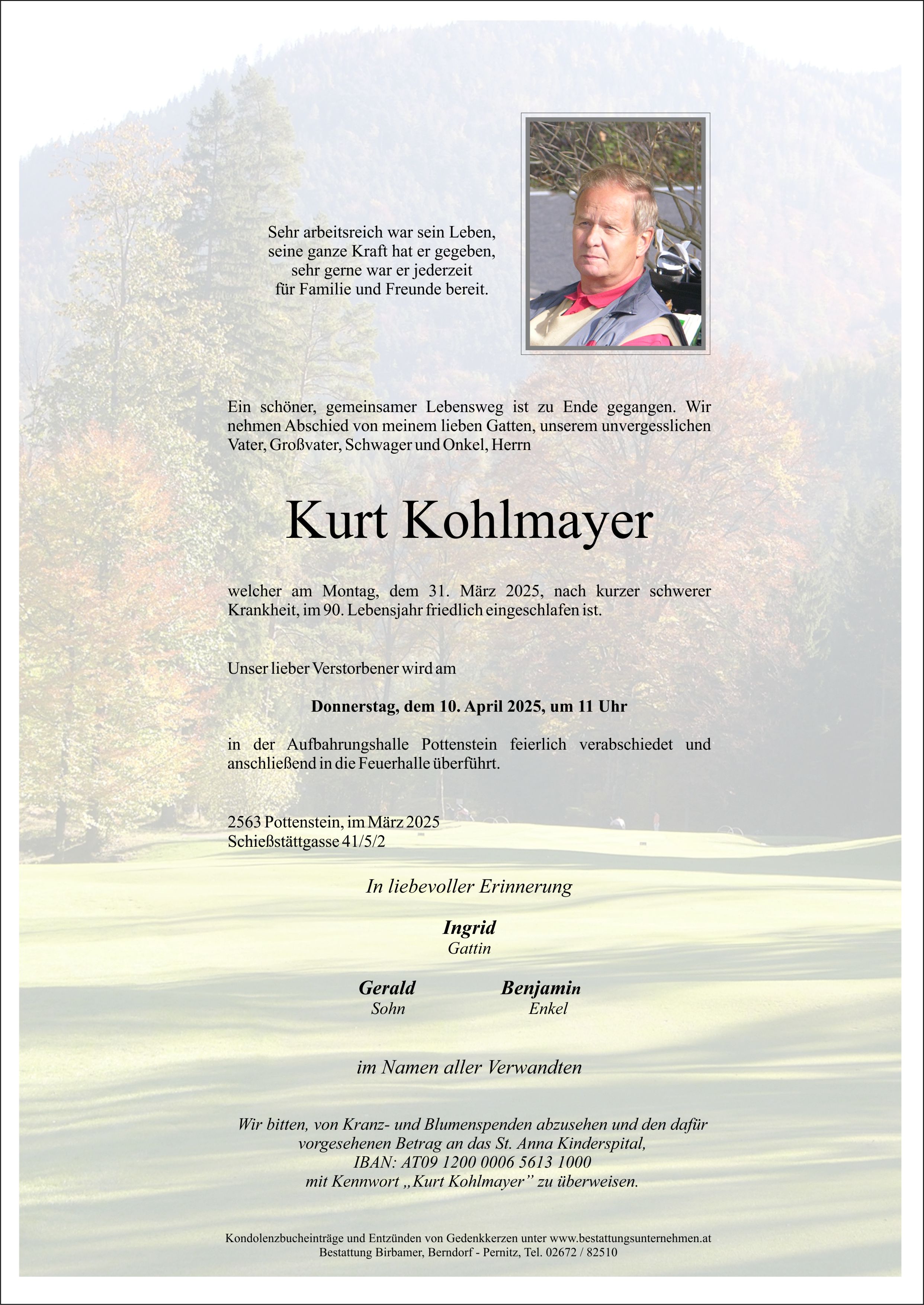 Traueranzeige von Kurt Kohlmayer