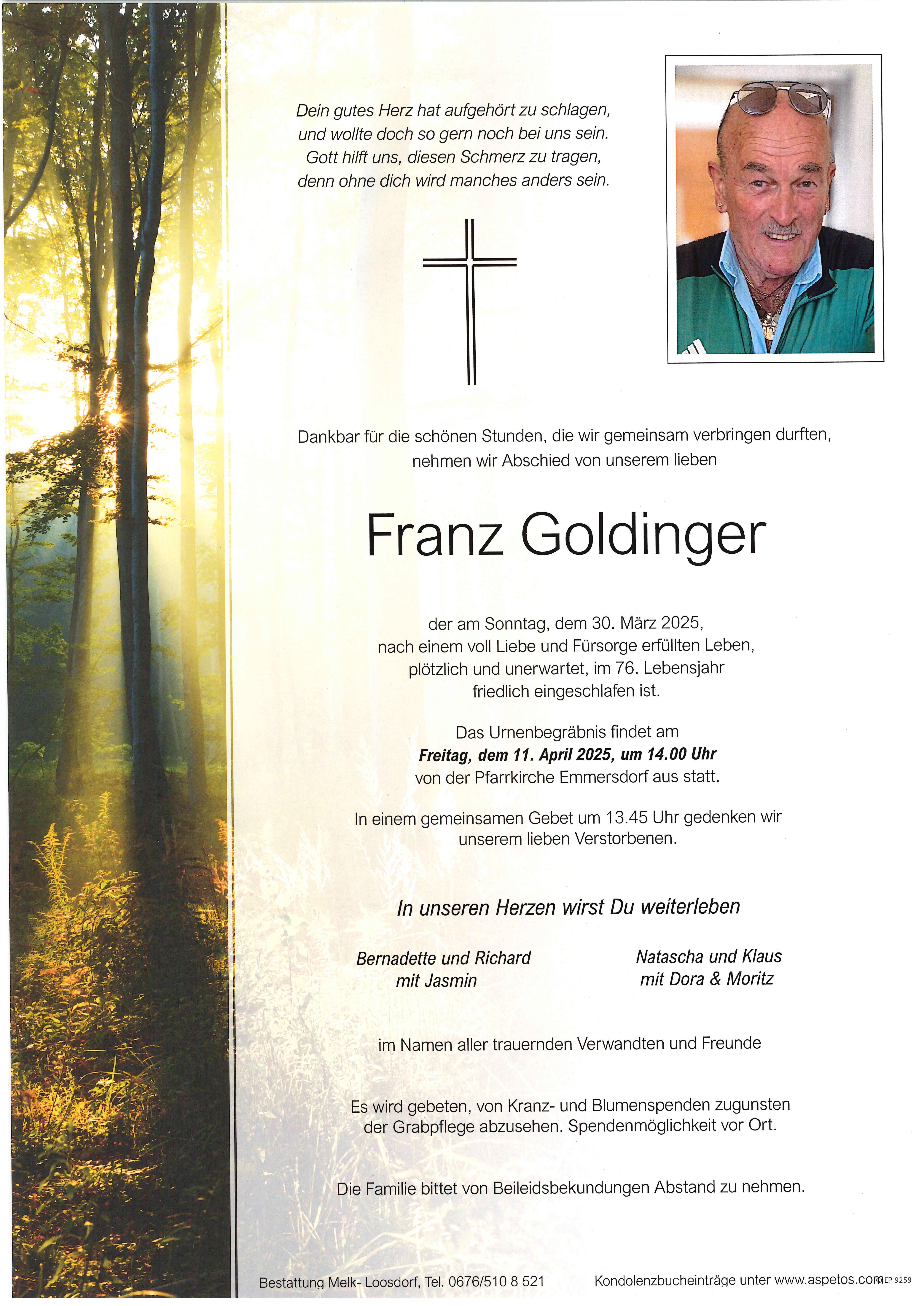 Traueranzeige von Franz Goldinger