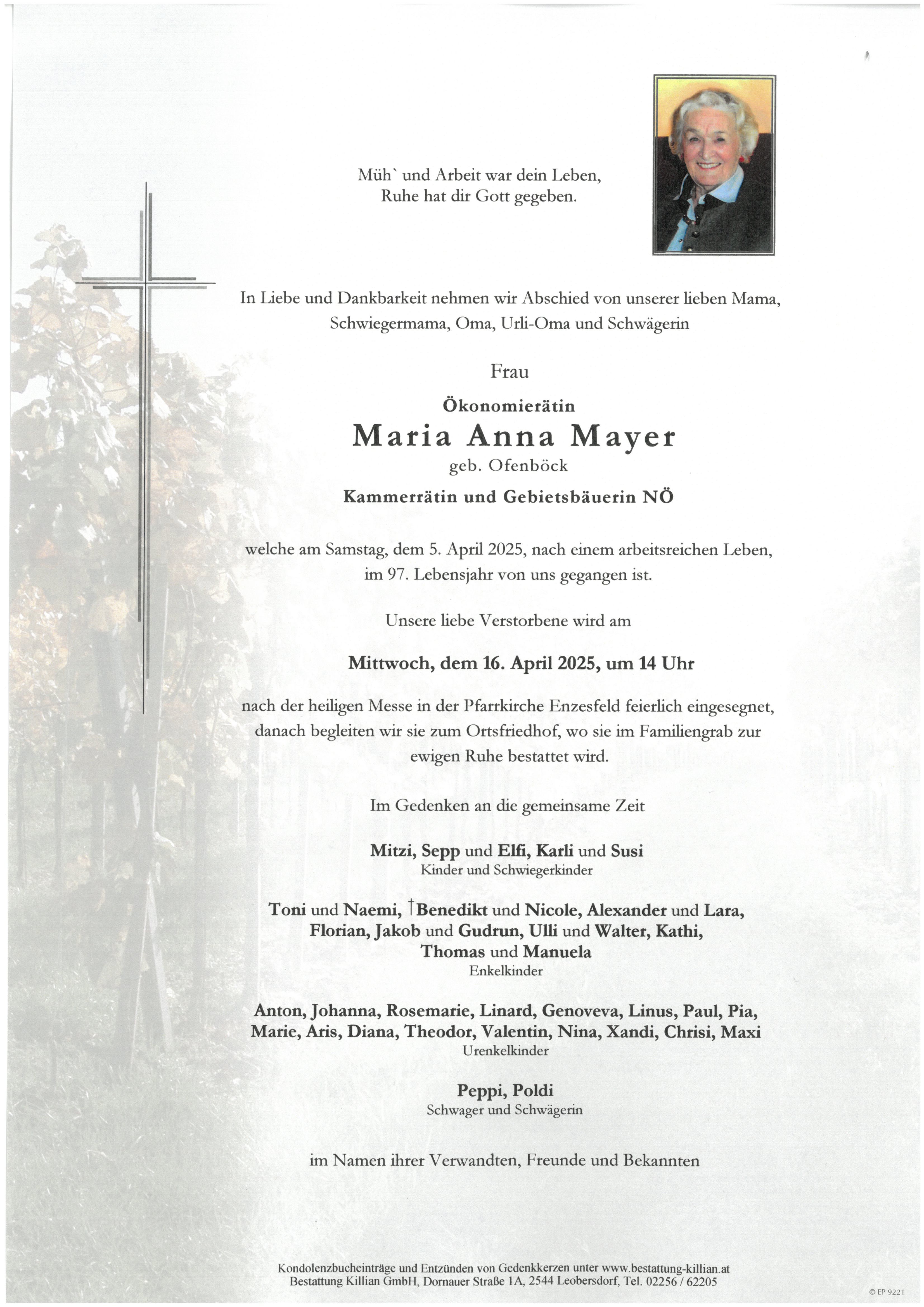 Traueranzeige von Maria Anna Mayer
