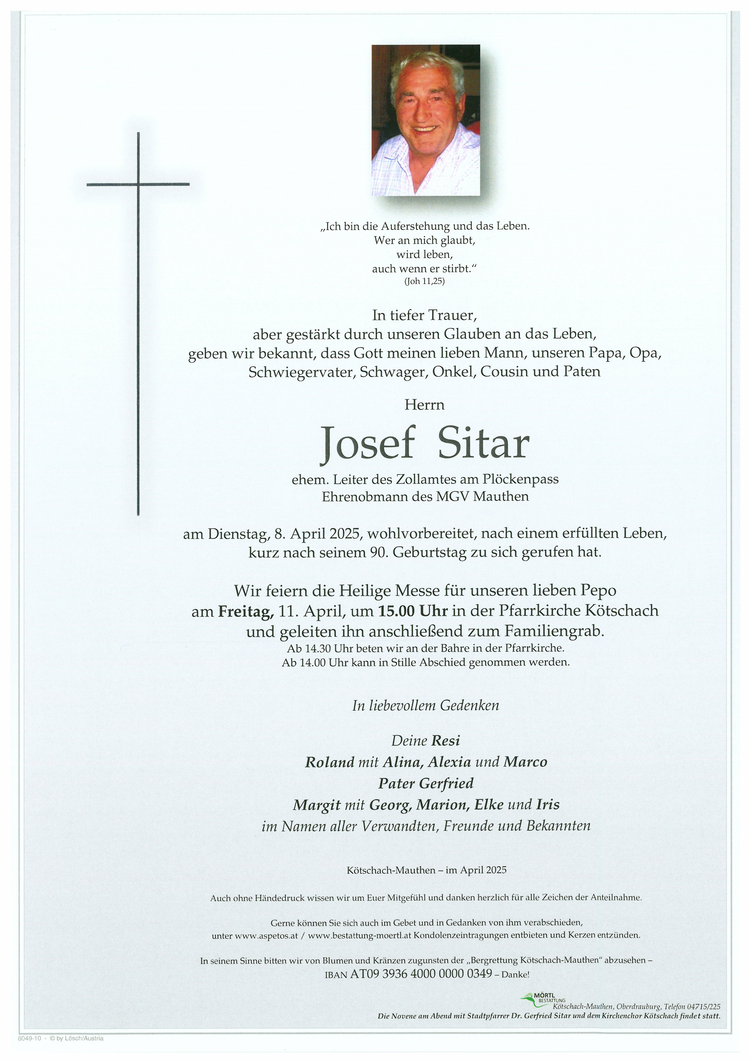 Traueranzeige von Josef Sitar