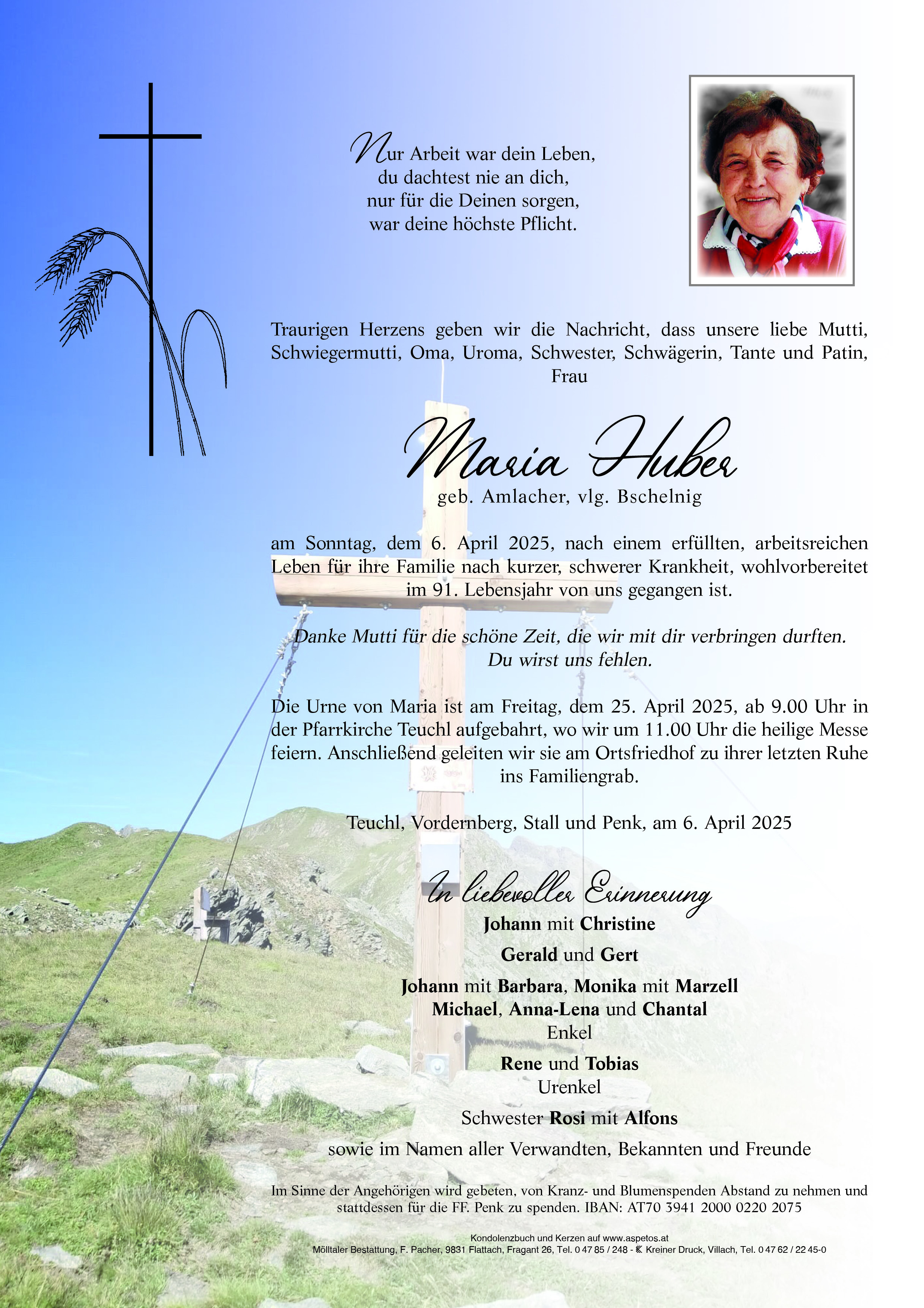 Traueranzeige von Maria Huber