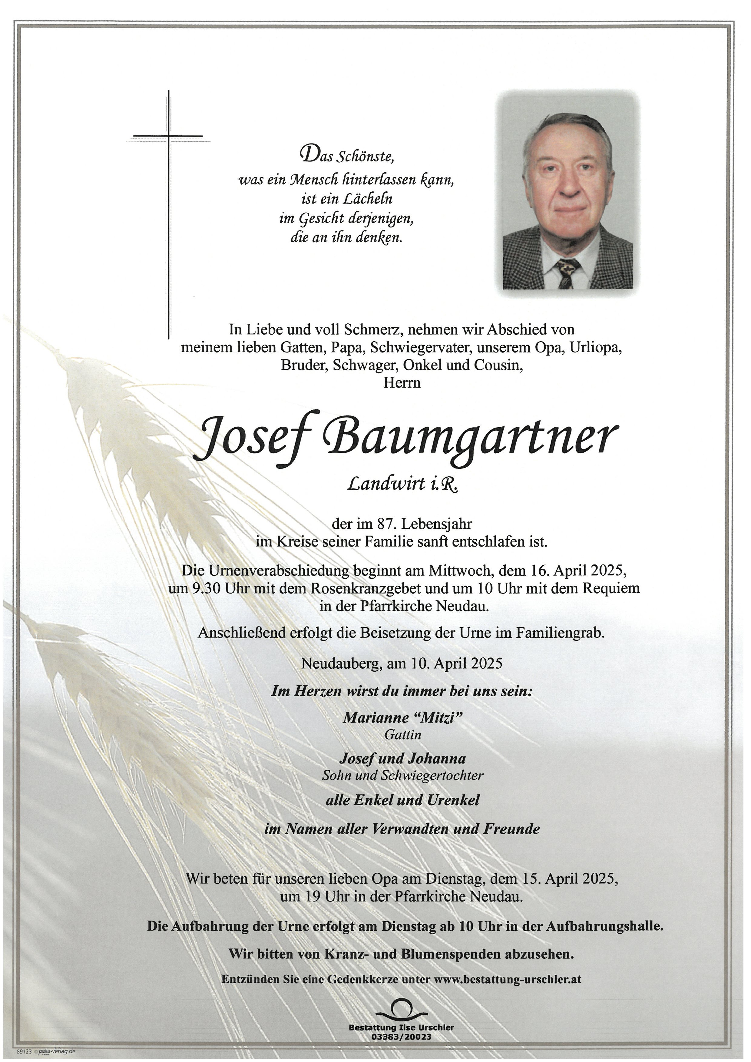 Traueranzeige von Josef Baumgartner