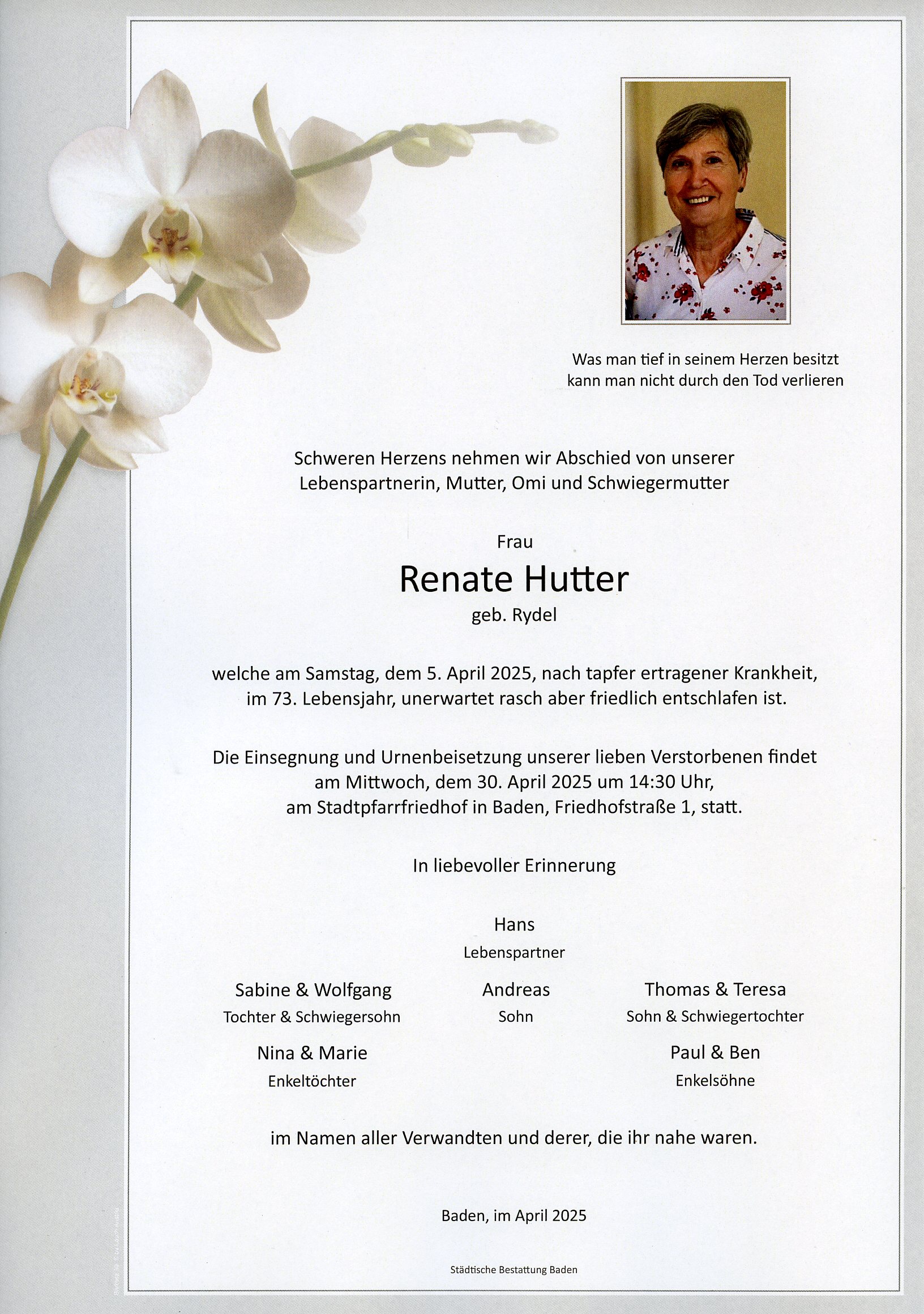 Traueranzeige von Renate Hutter