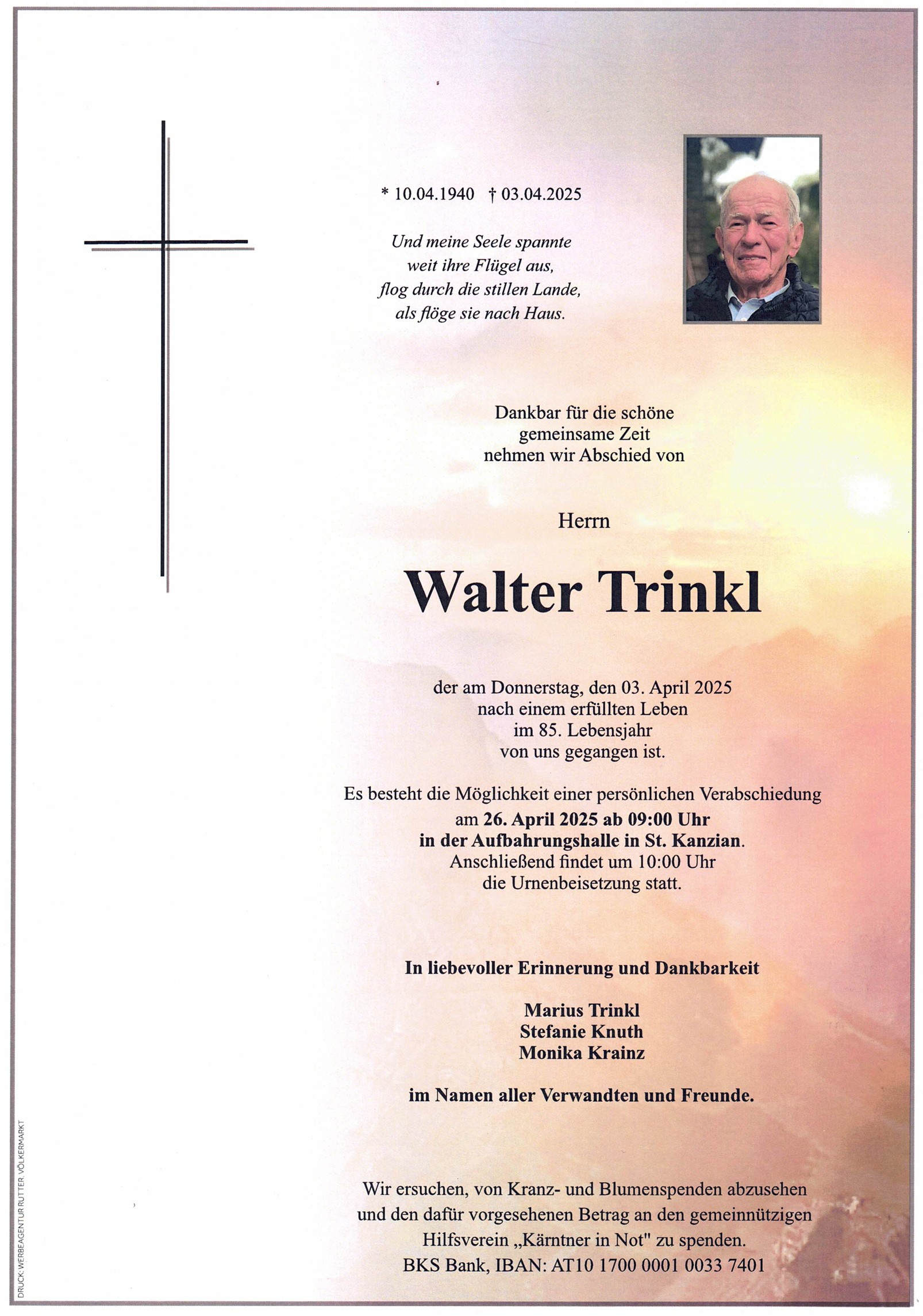 Traueranzeige von Walter Trinkl