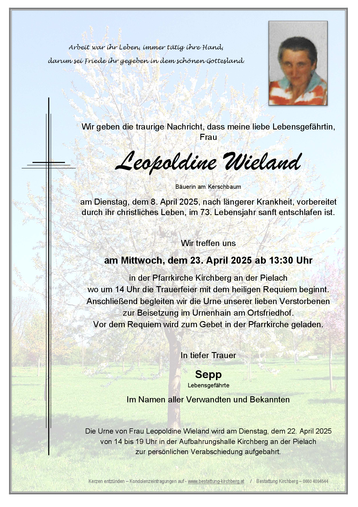 Traueranzeige von Leopoldine Wieland