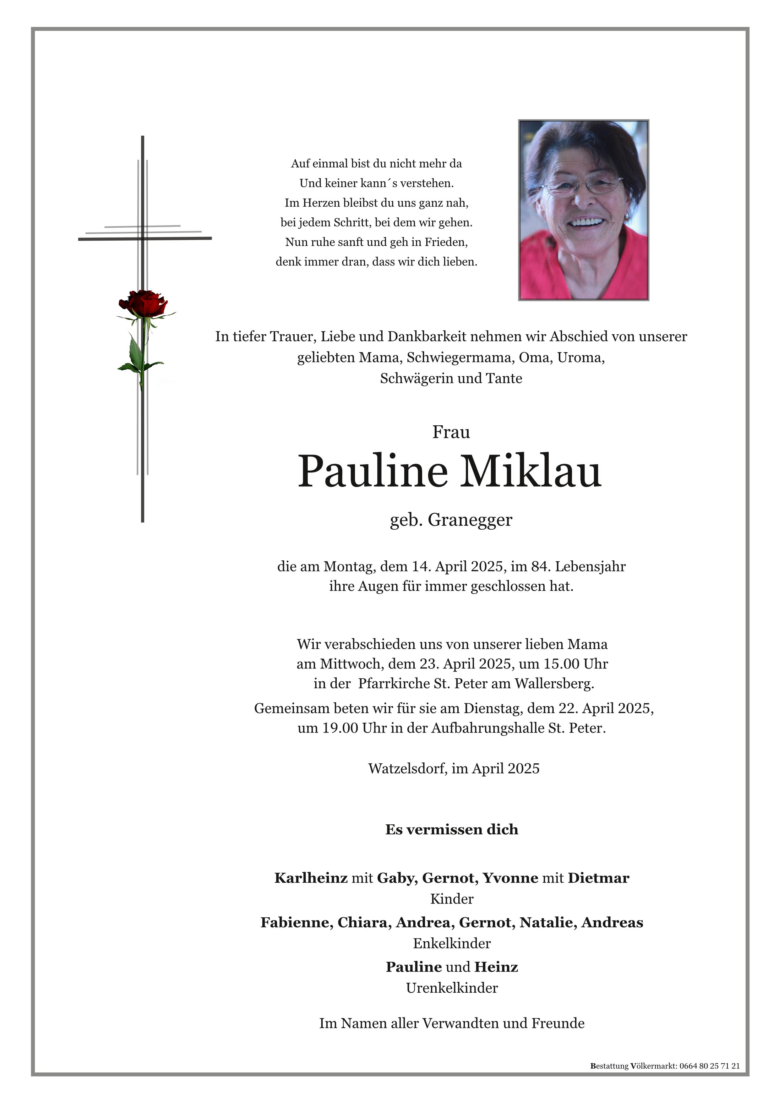 Traueranzeige von Pauline Miklau