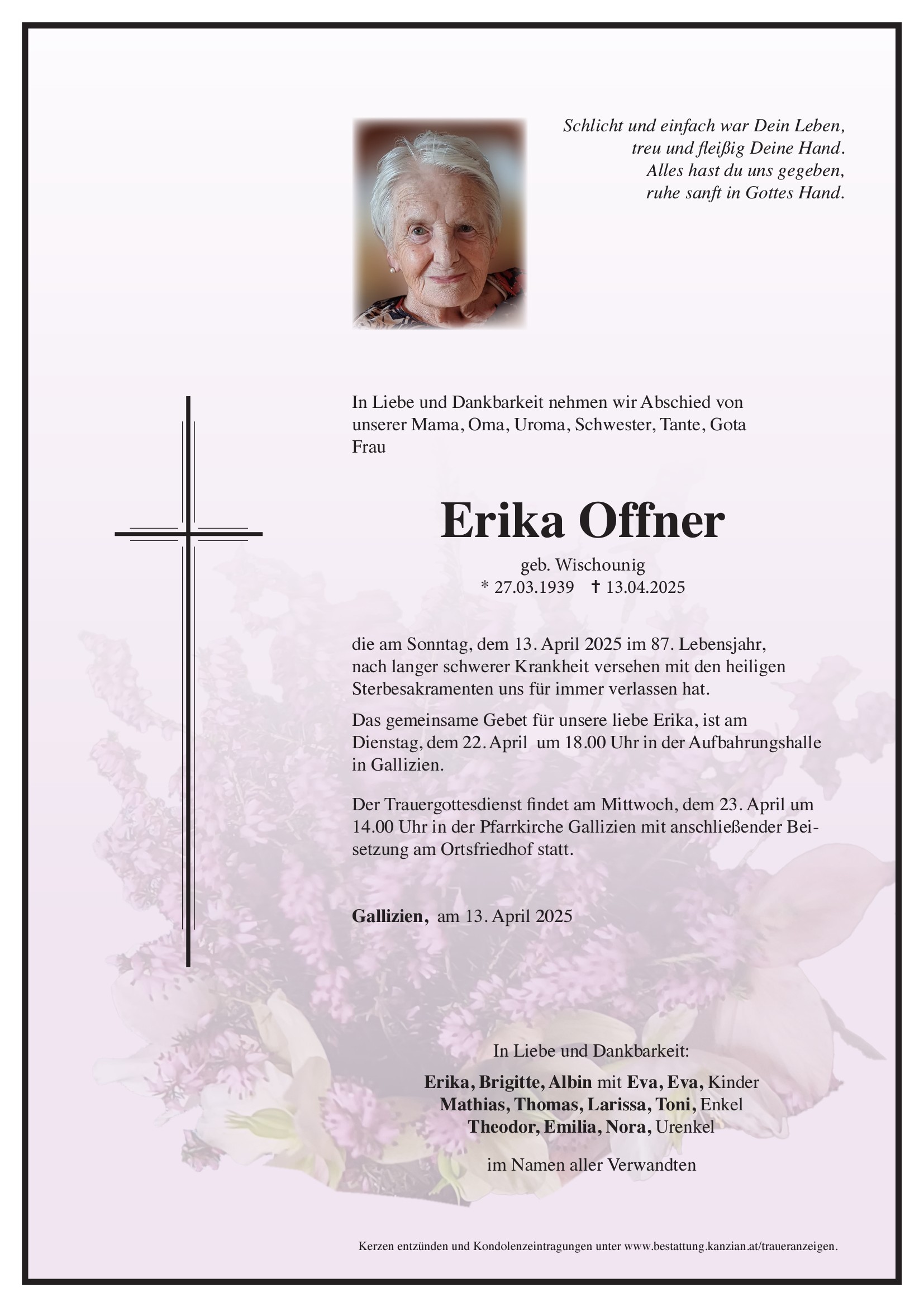 Traueranzeige von Erika Offner