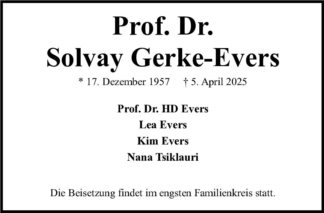 Traueranzeige von Prof. Dr. Solvay Gerke-Evers