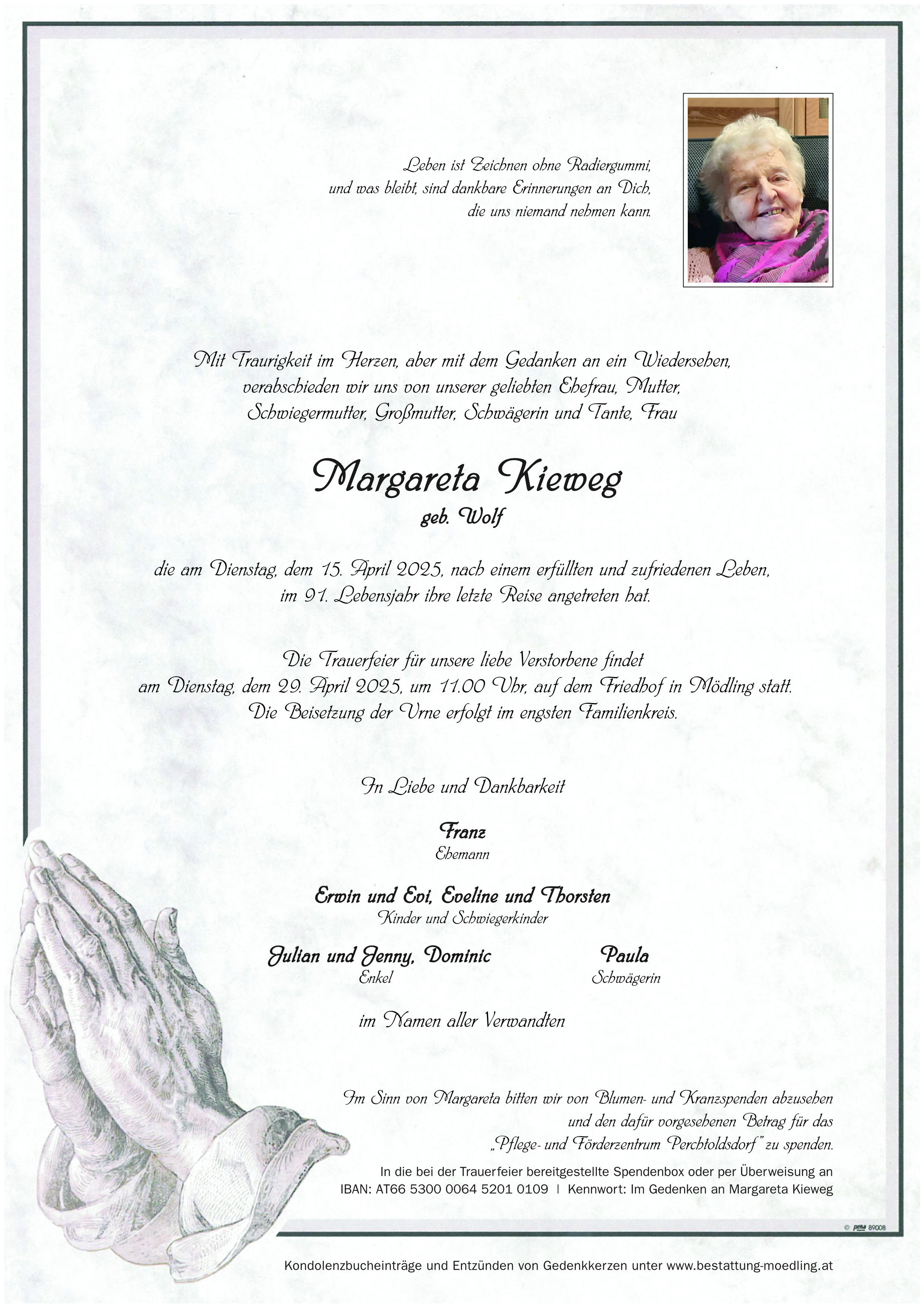 Traueranzeige von Margareta Kieweg