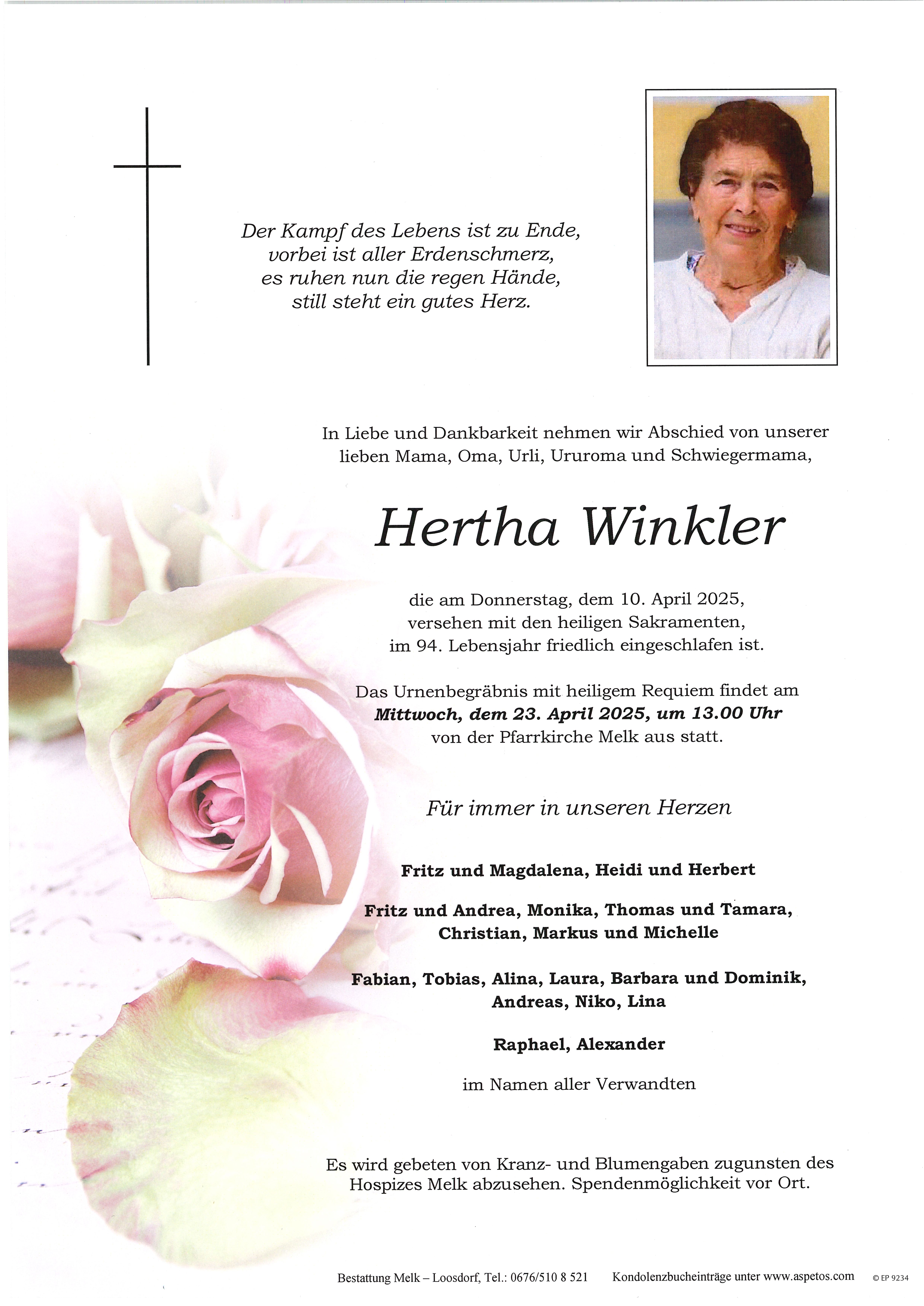 Traueranzeige von Hertha Winkler