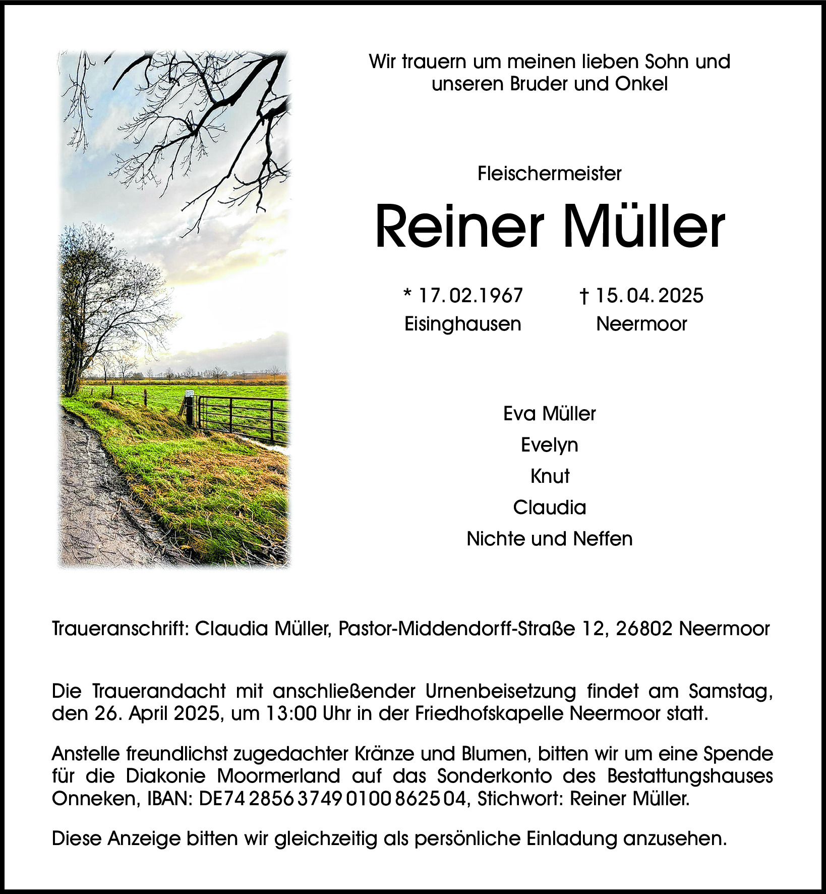 Traueranzeige von Fleischermeister Reiner Müller