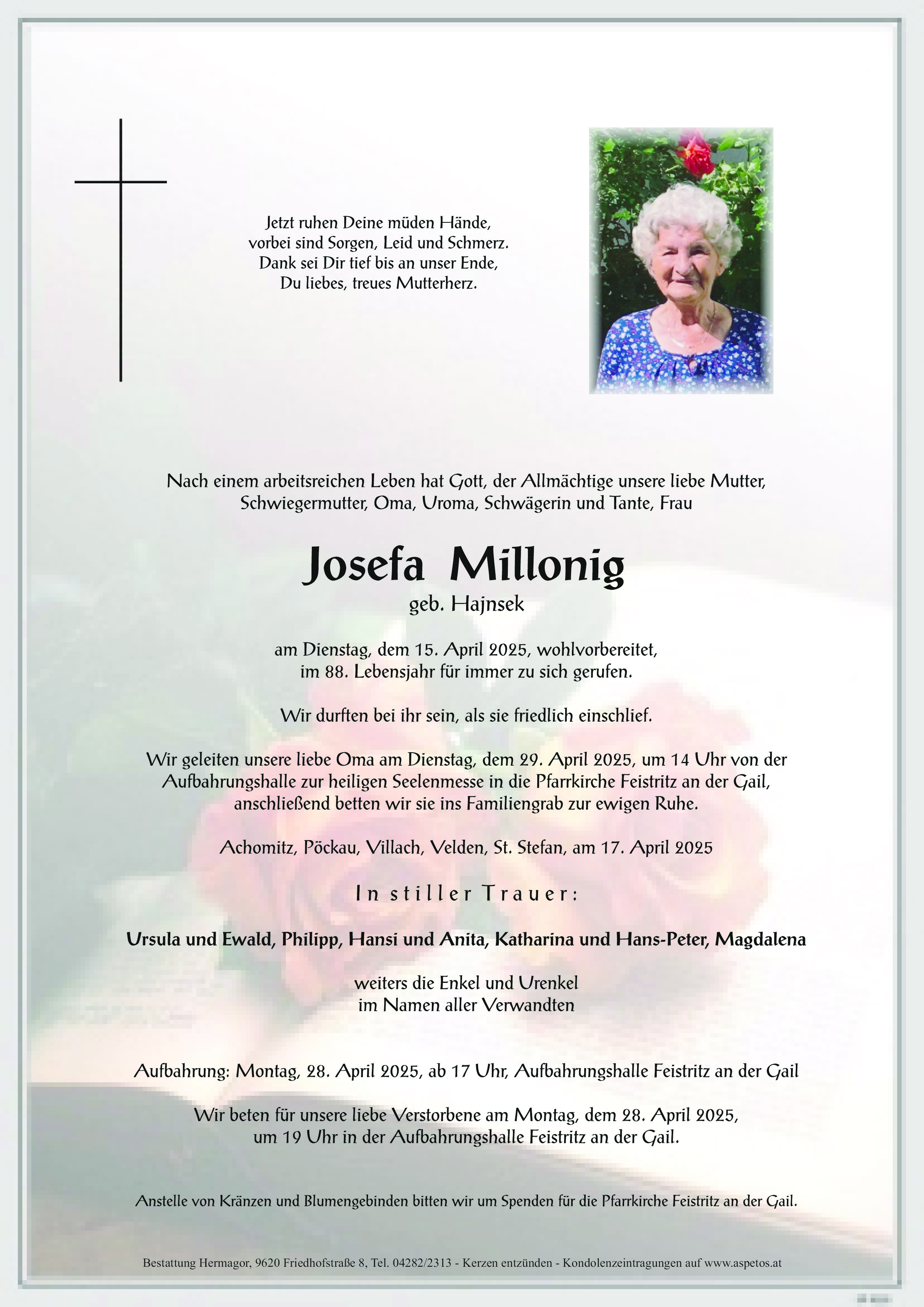 Traueranzeige von Josefa Millonig