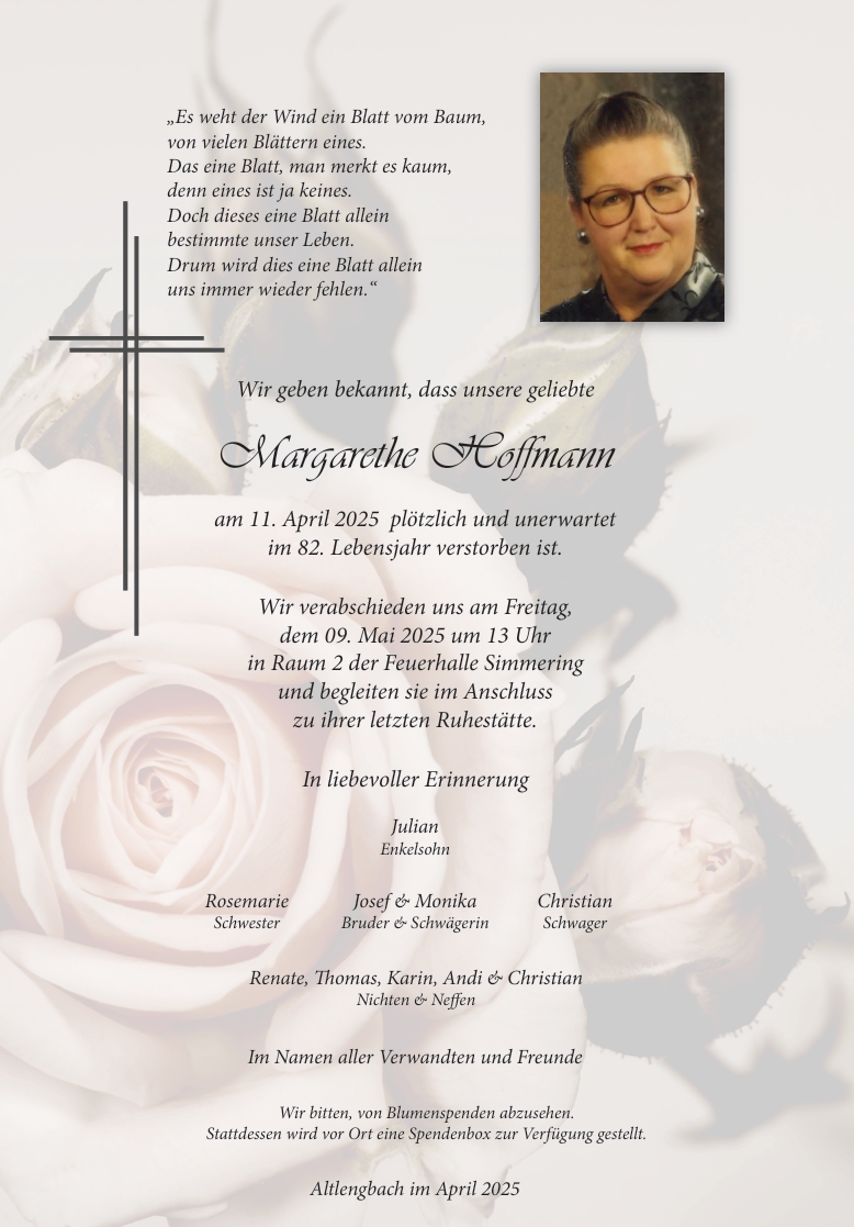 Traueranzeige von Margarethe Hoffmann