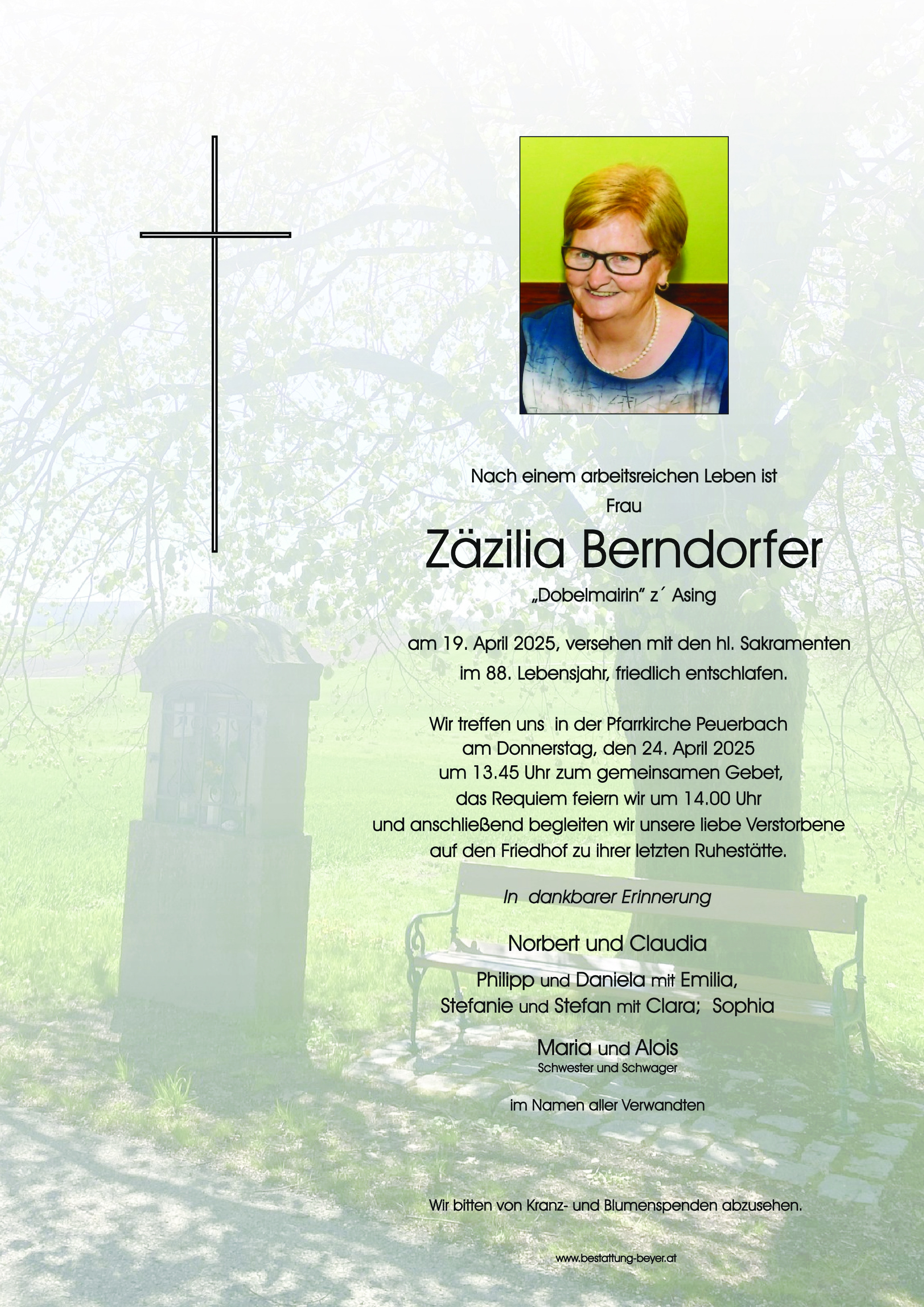 Traueranzeige von Zäzilia Berndorfer
