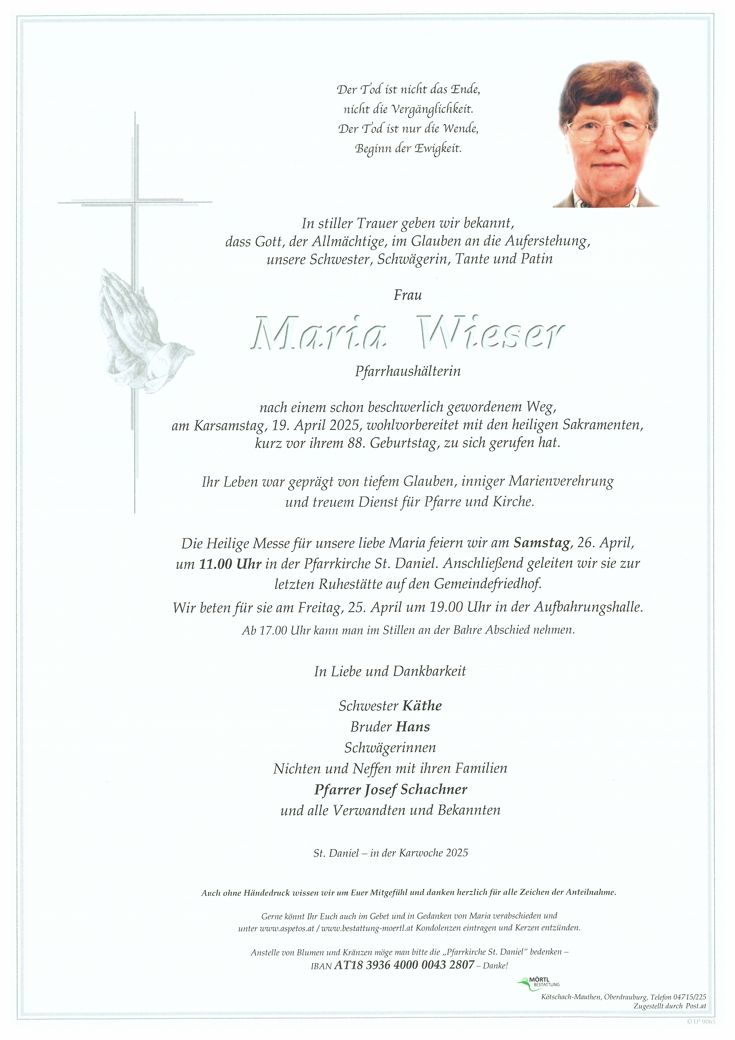 Traueranzeige von Maria Wieser