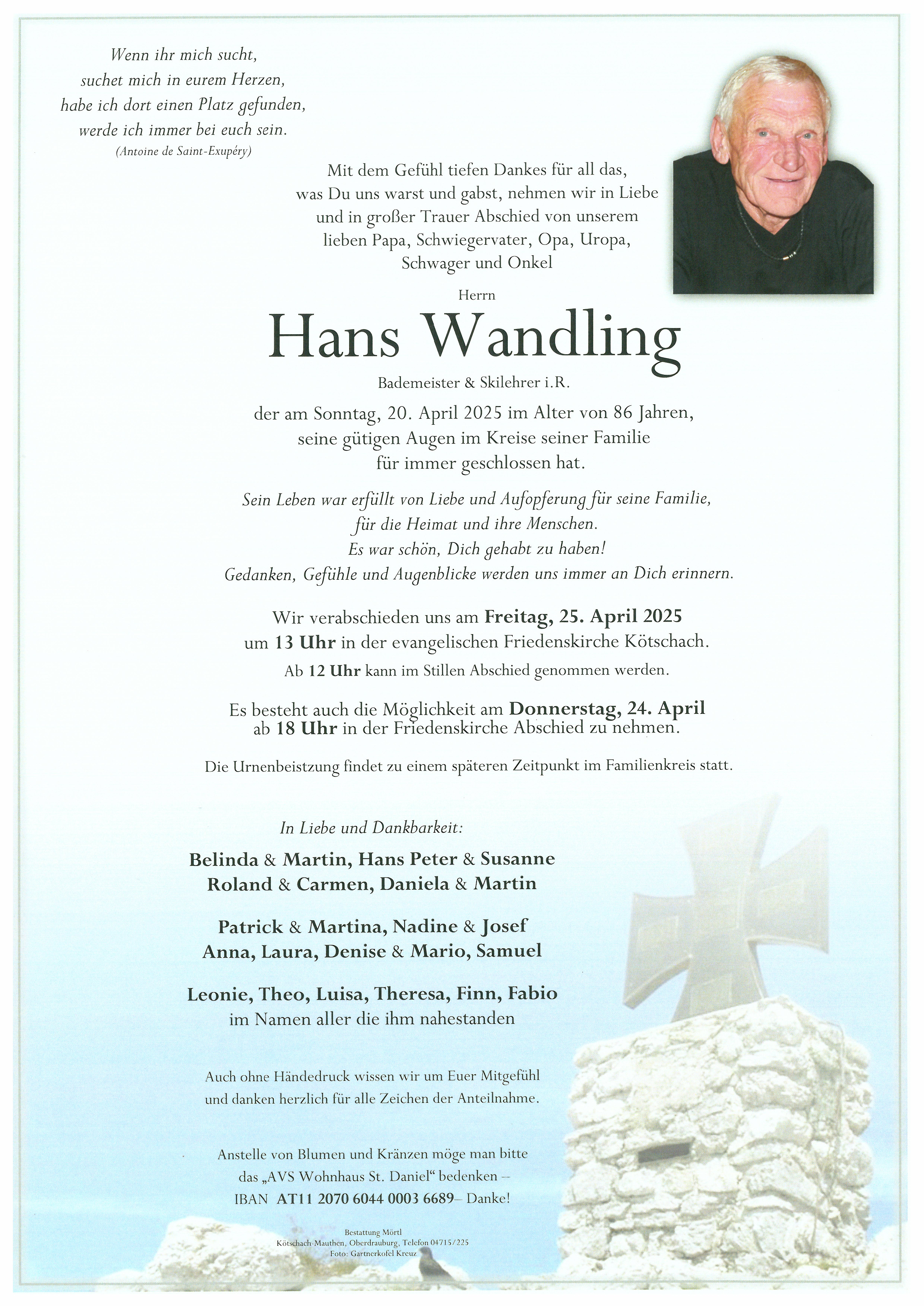 Traueranzeige von Hans Wandling