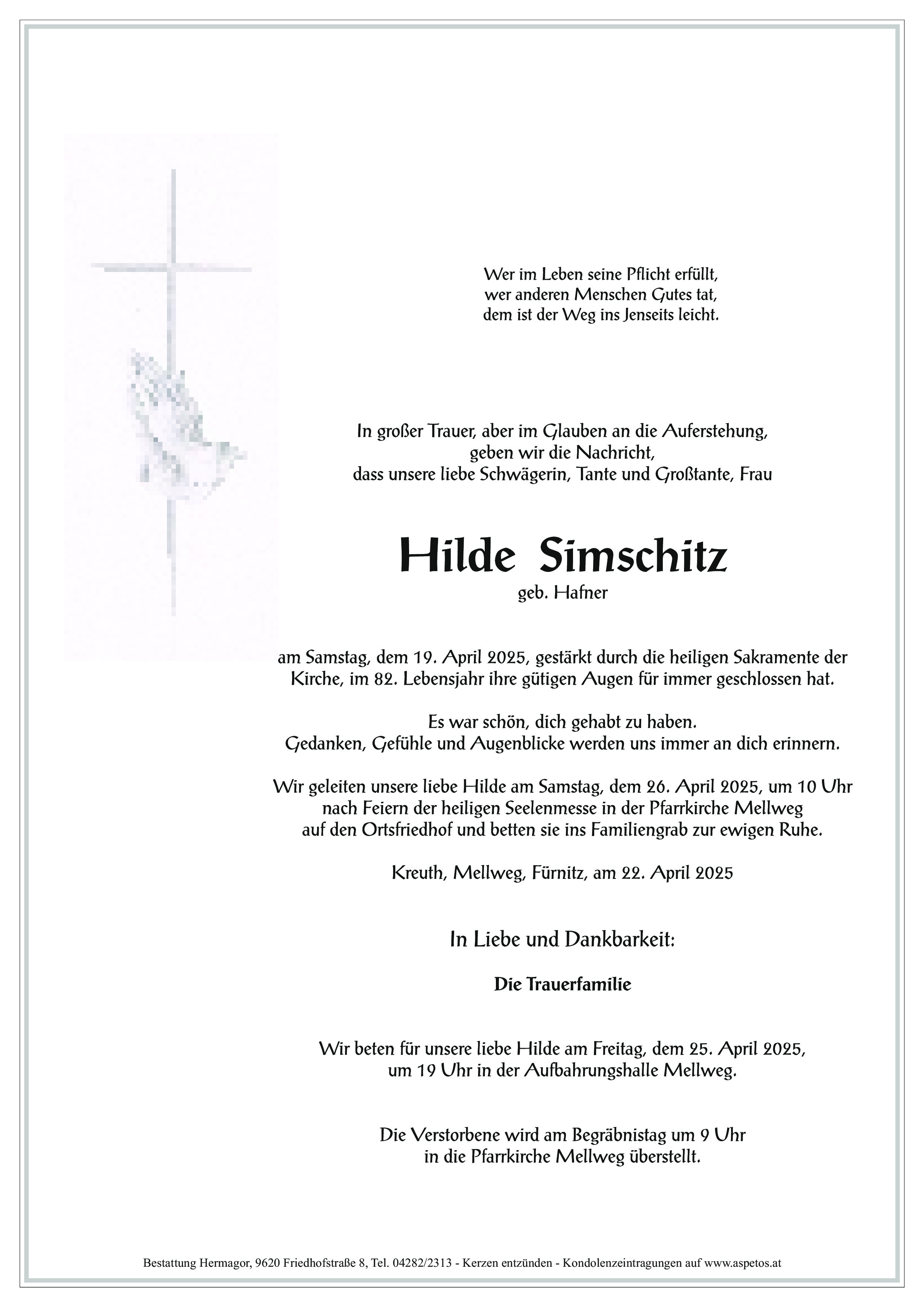 Traueranzeige von Hilde Simschitz