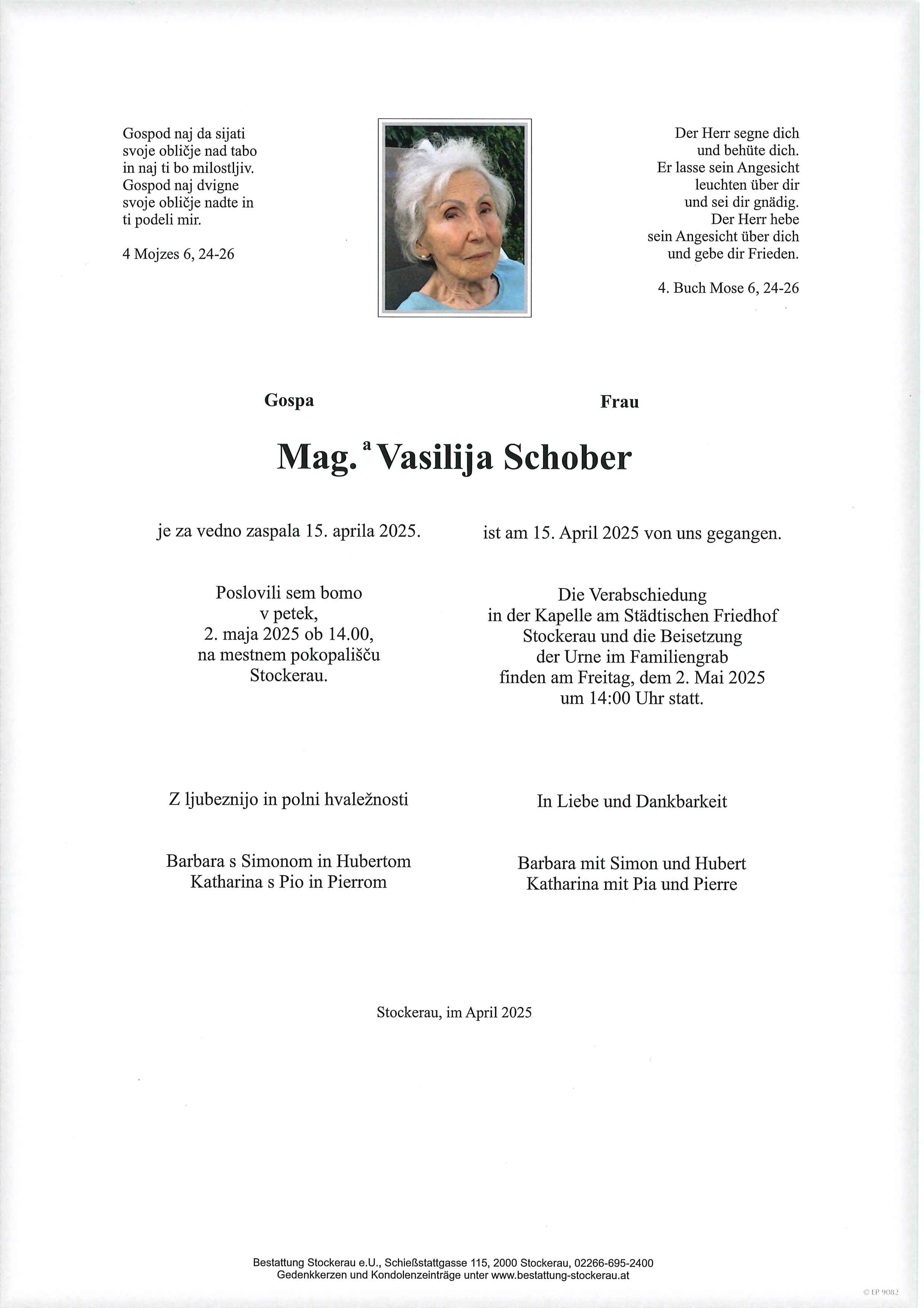 Traueranzeige von Mag.  Vasilija Schober