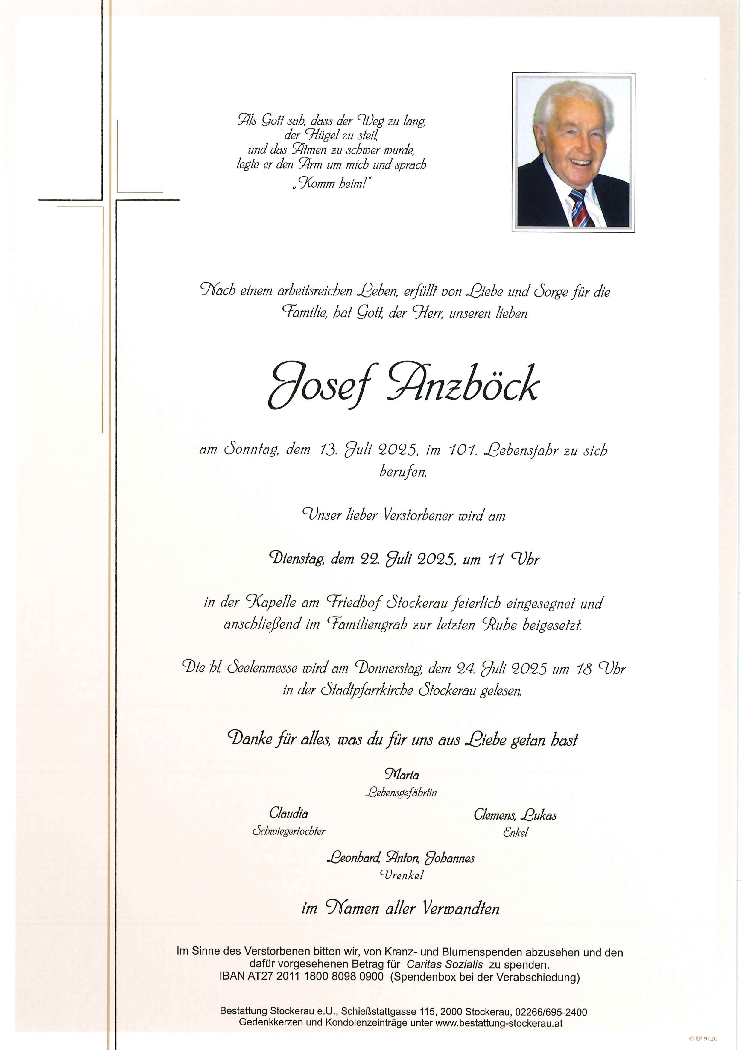 Traueranzeige von Josef Anzböck