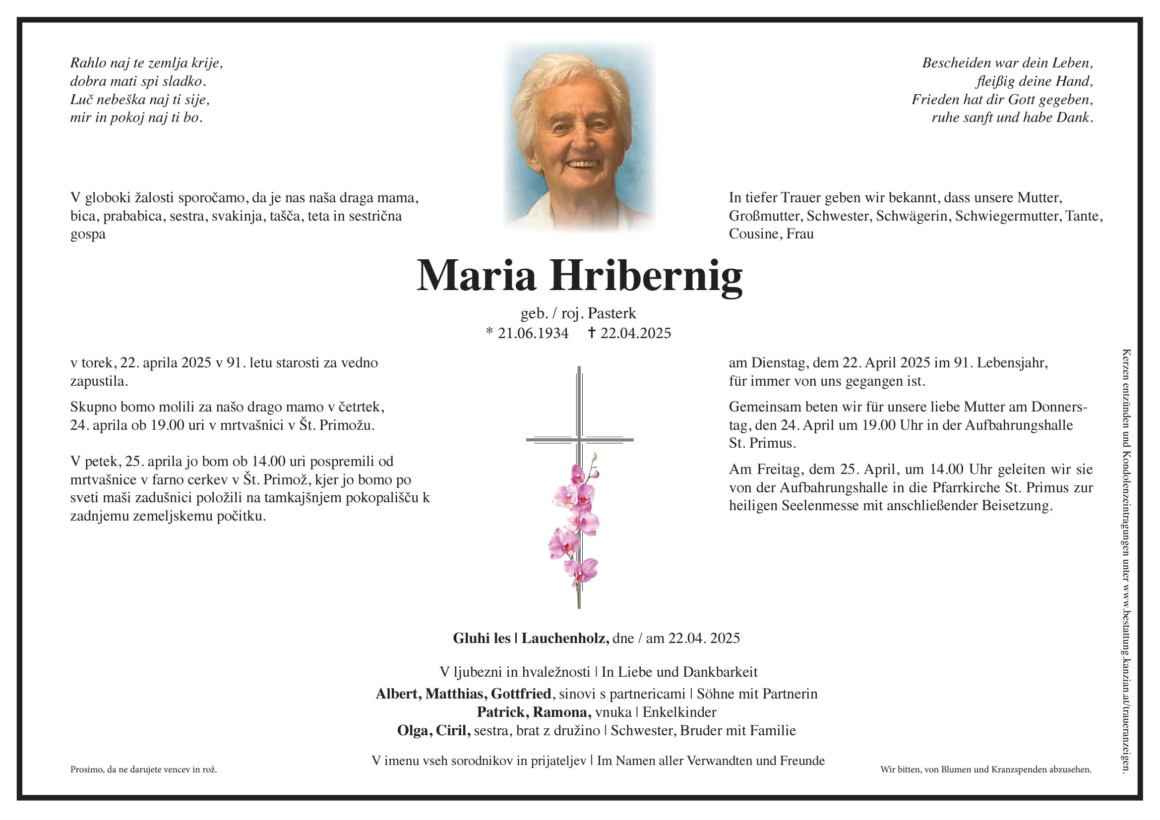 Traueranzeige von Maria Hribernig