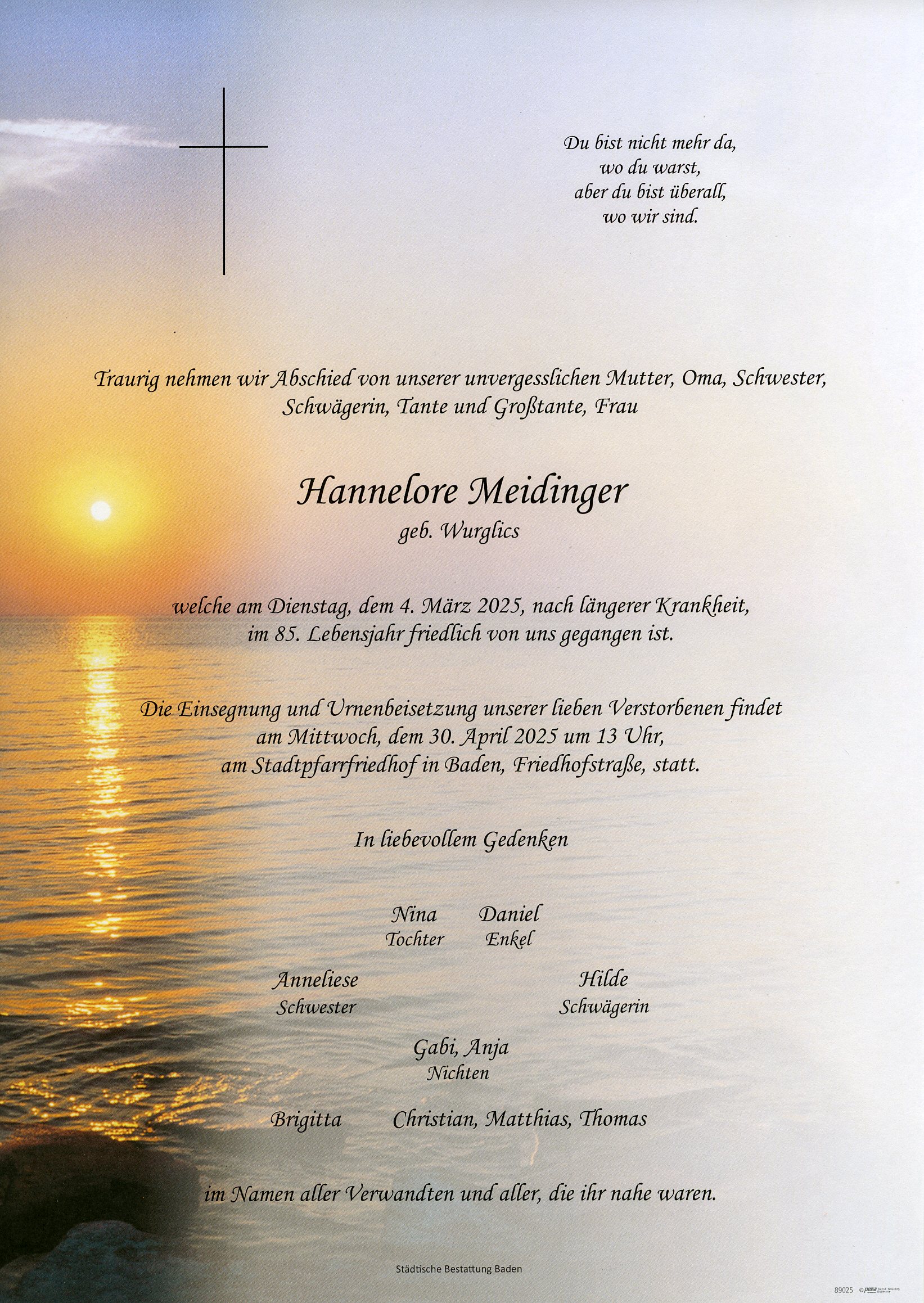 Traueranzeige von Hannelore Meidinger
