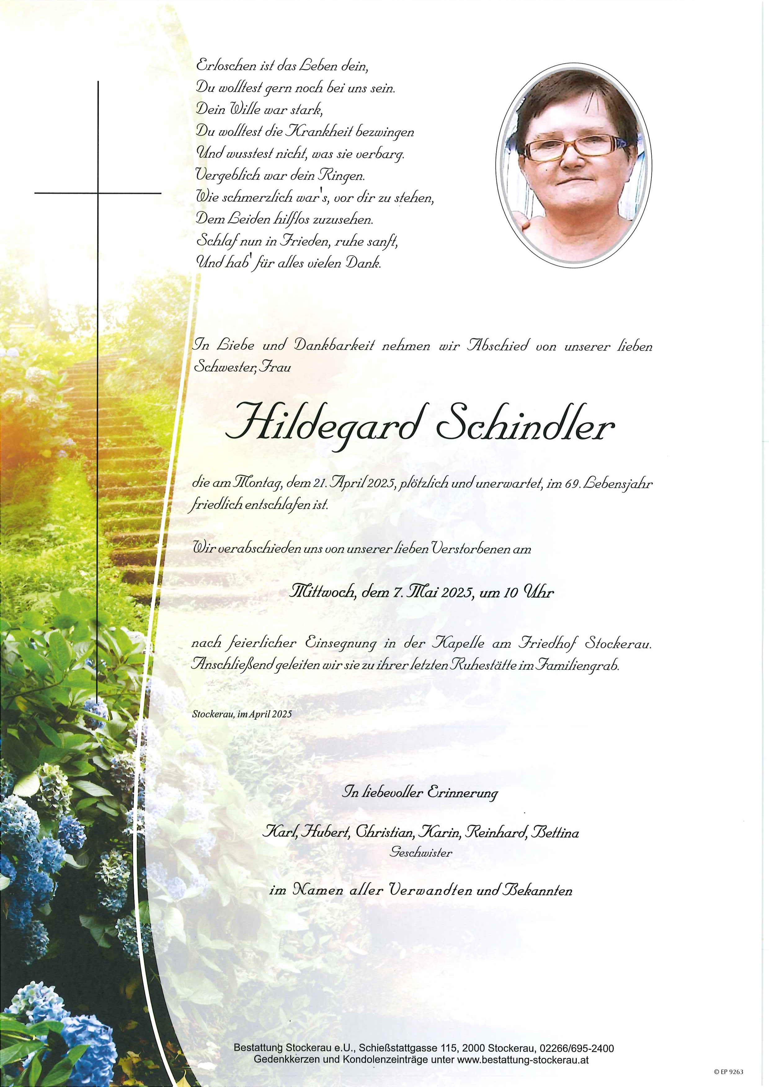 Traueranzeige von Hildegard Schindler