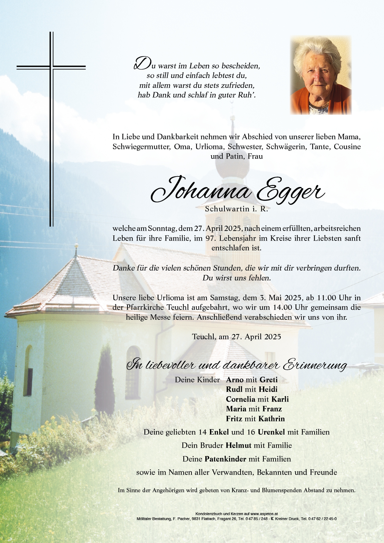 Traueranzeige von Egger Johanna