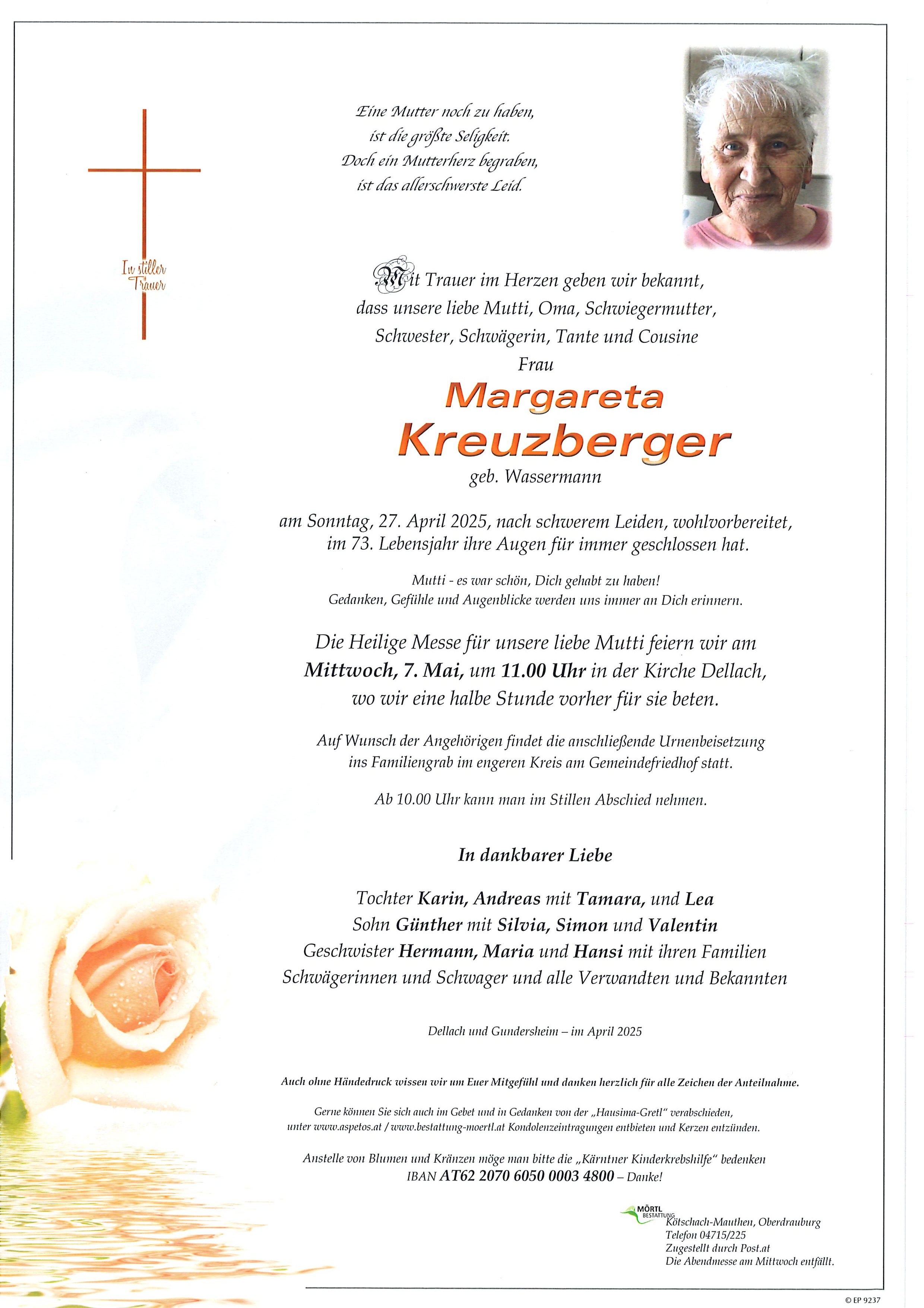 Traueranzeige von Margareta Kreuzberger