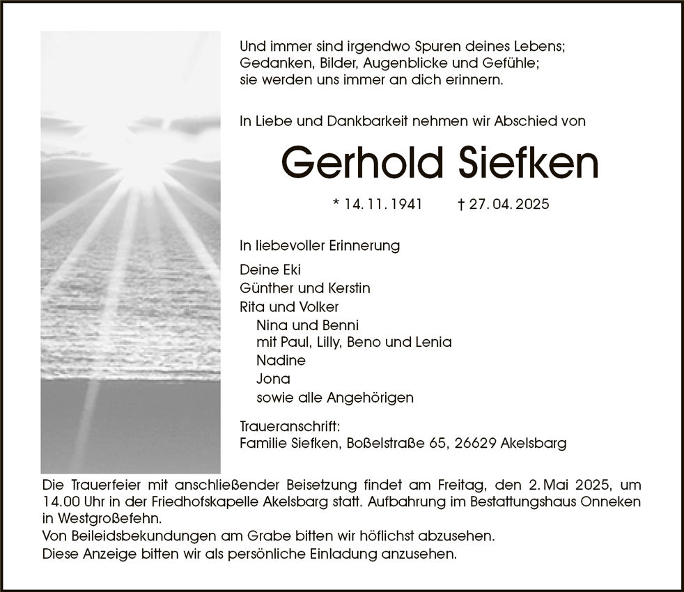 Traueranzeige von Gerhold Siefken