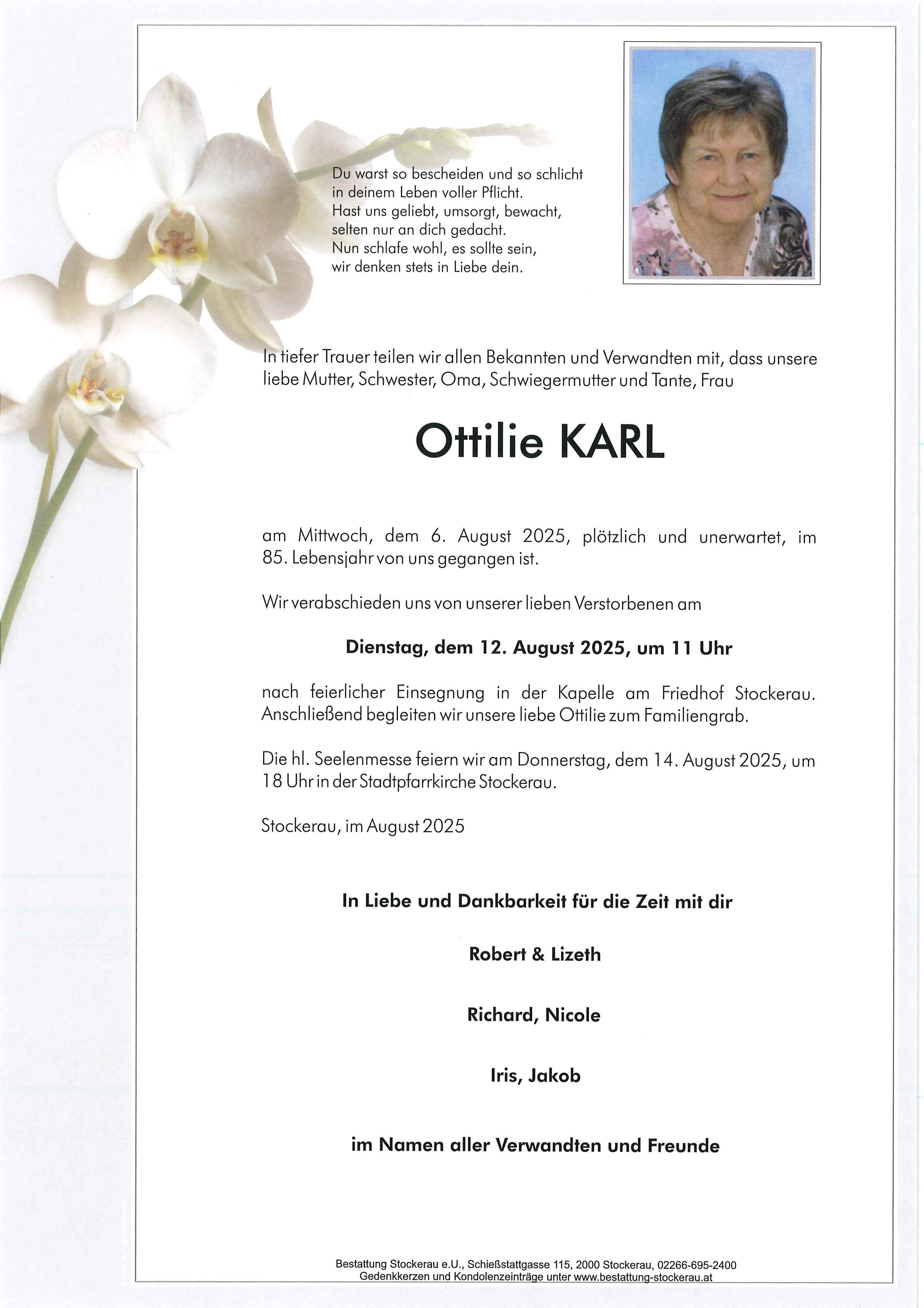 Traueranzeige von Ottilie Karl