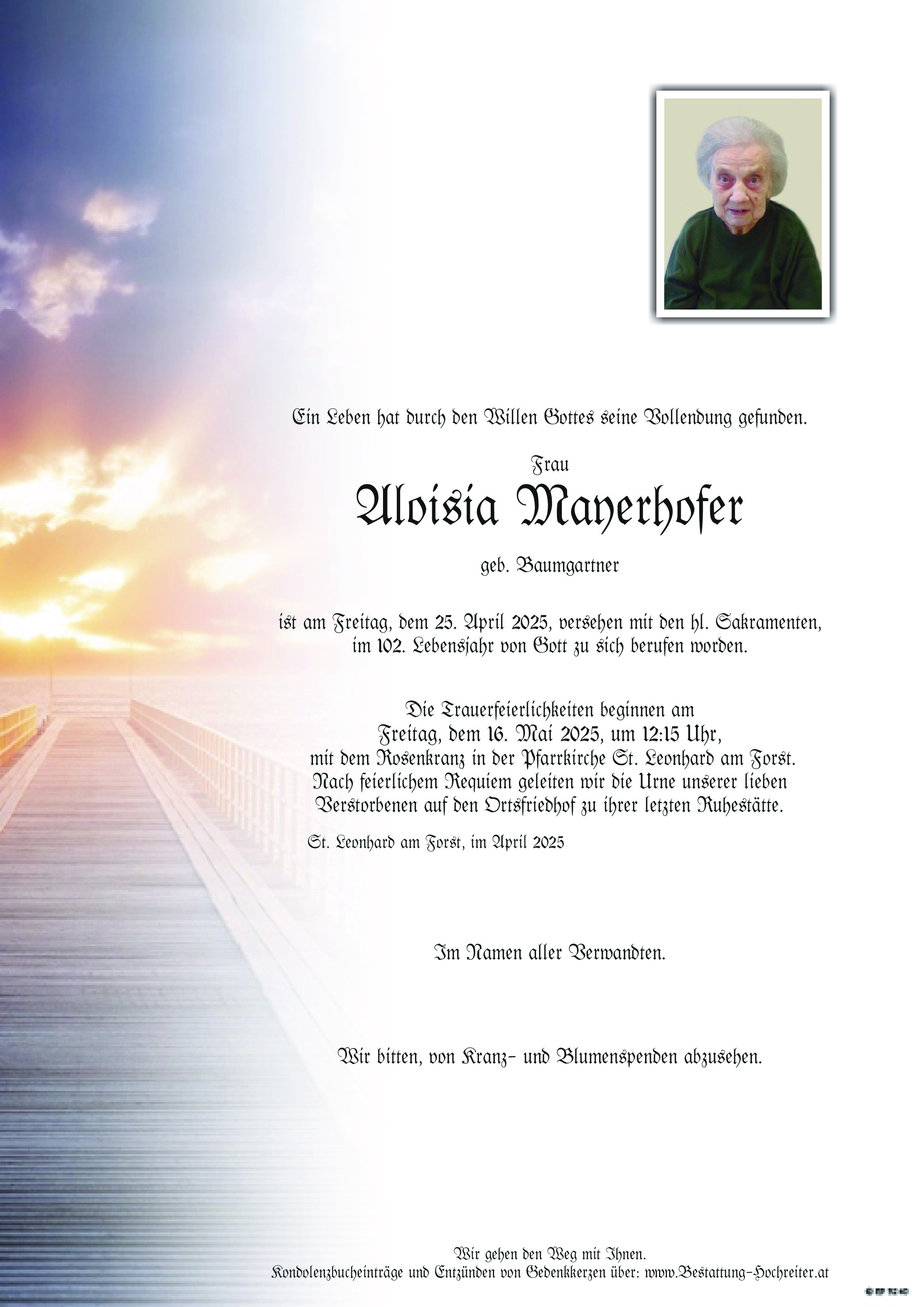 Traueranzeige von Aloisia Mayerhofer