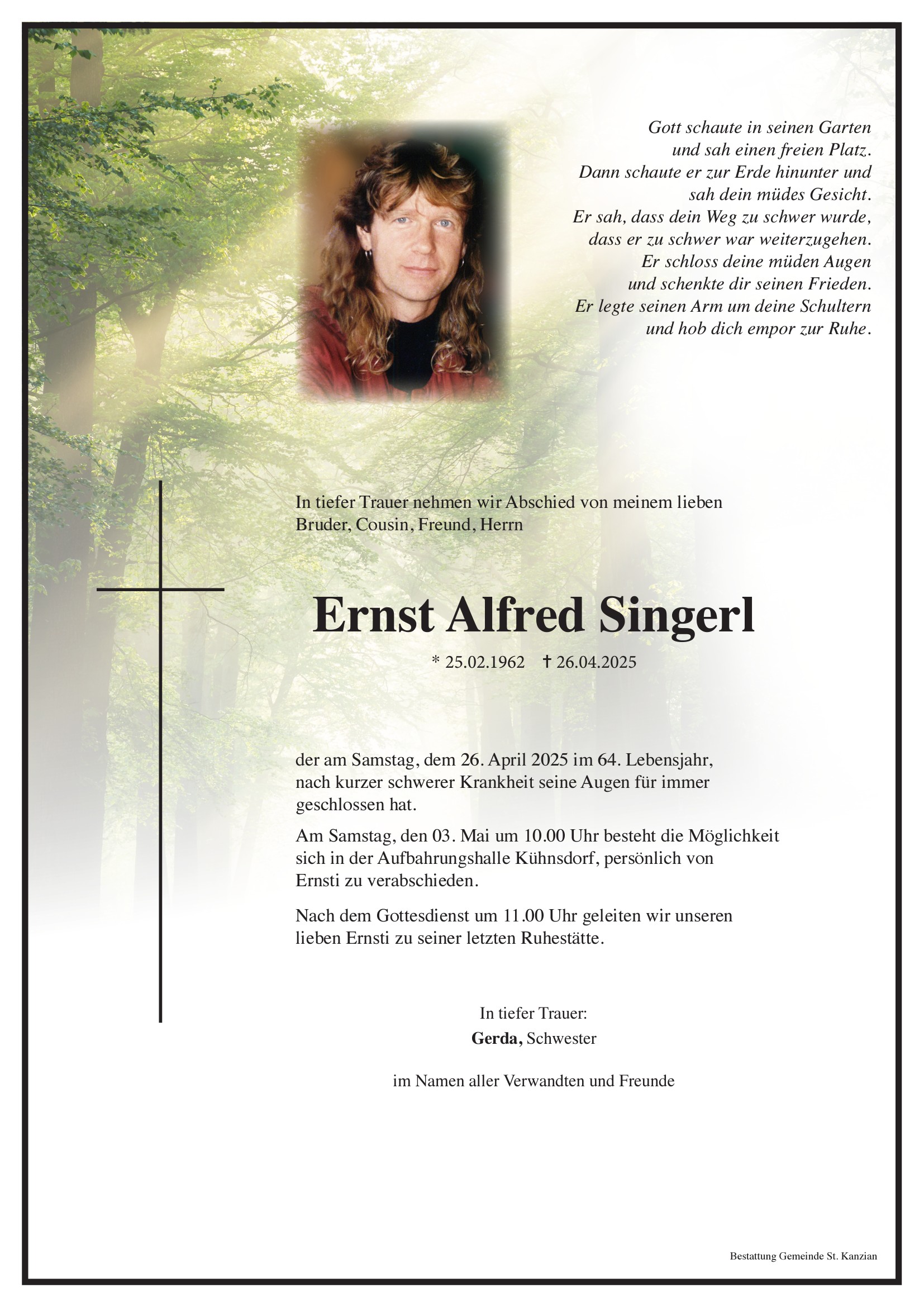 Traueranzeige von Ernst Alfred Singerl